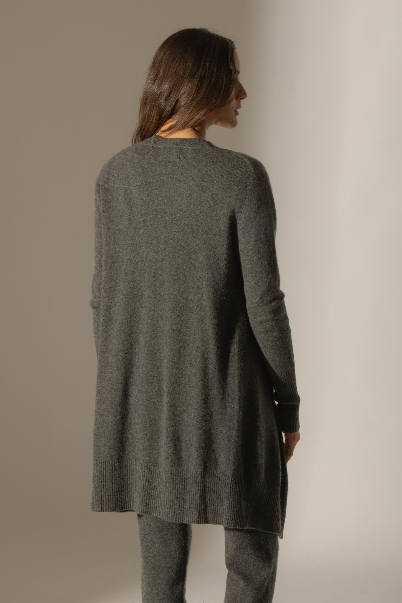ABIGAIL veste longue anthracite chiné 100% cachemire