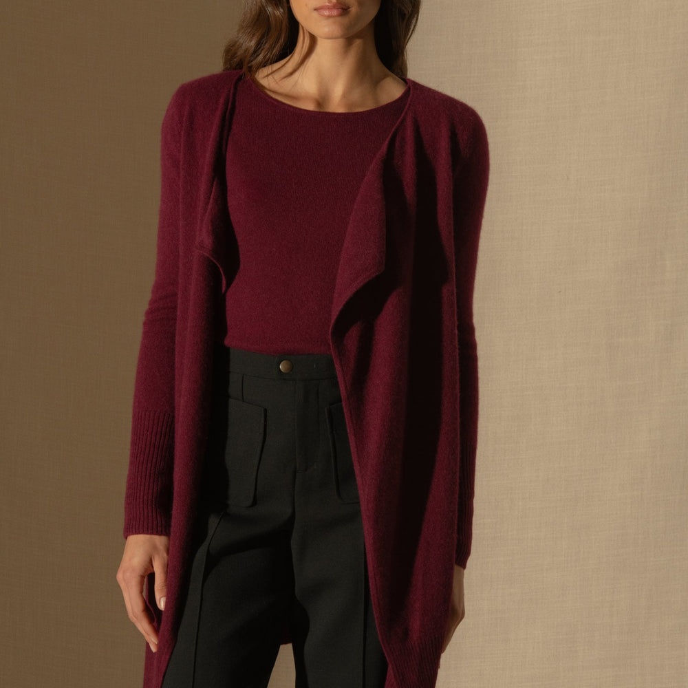 abigail veste longue bordeaux 100% cachemire
