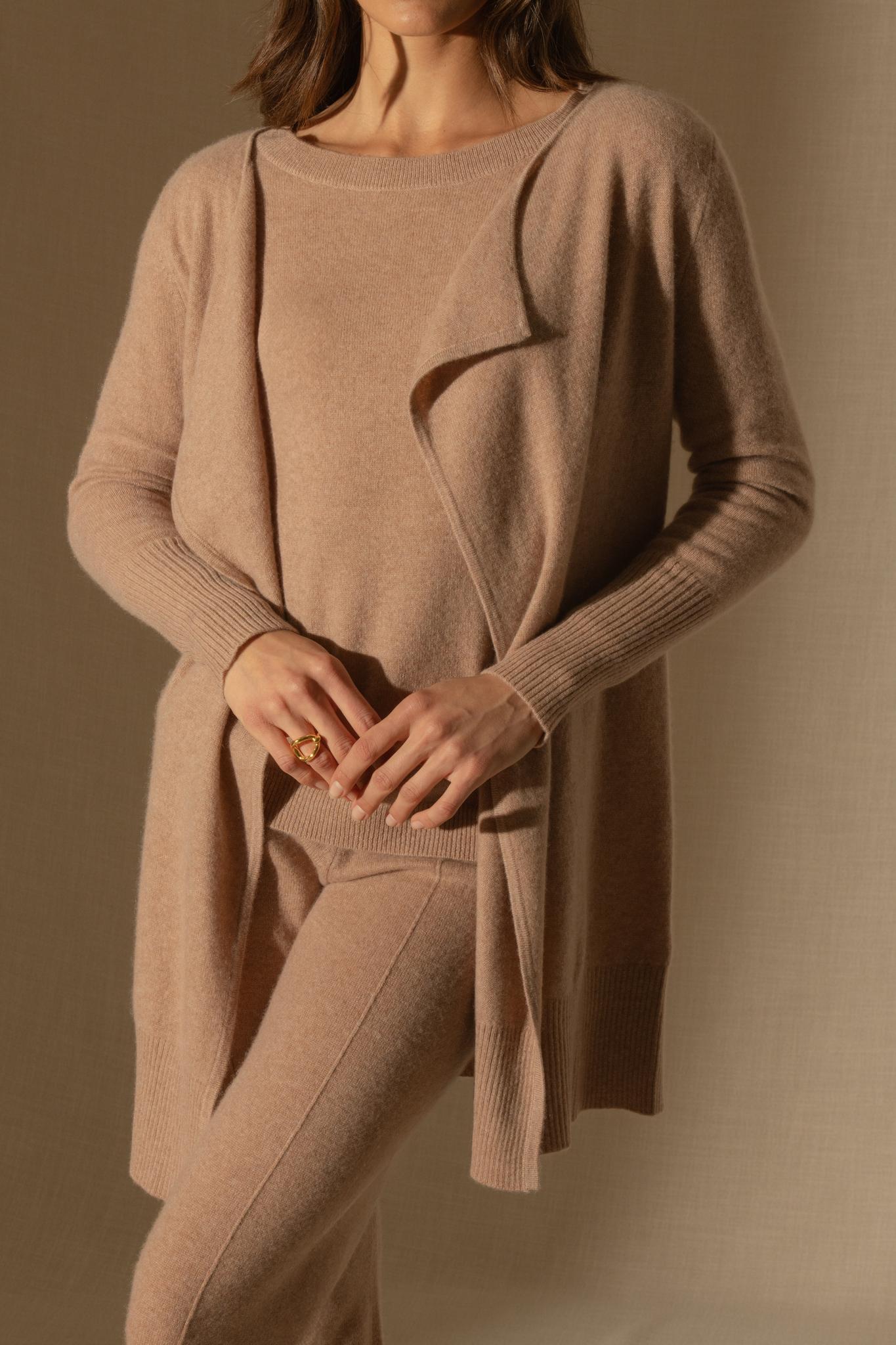 ABIGAIL veste longue camel chiné 100% cachemire