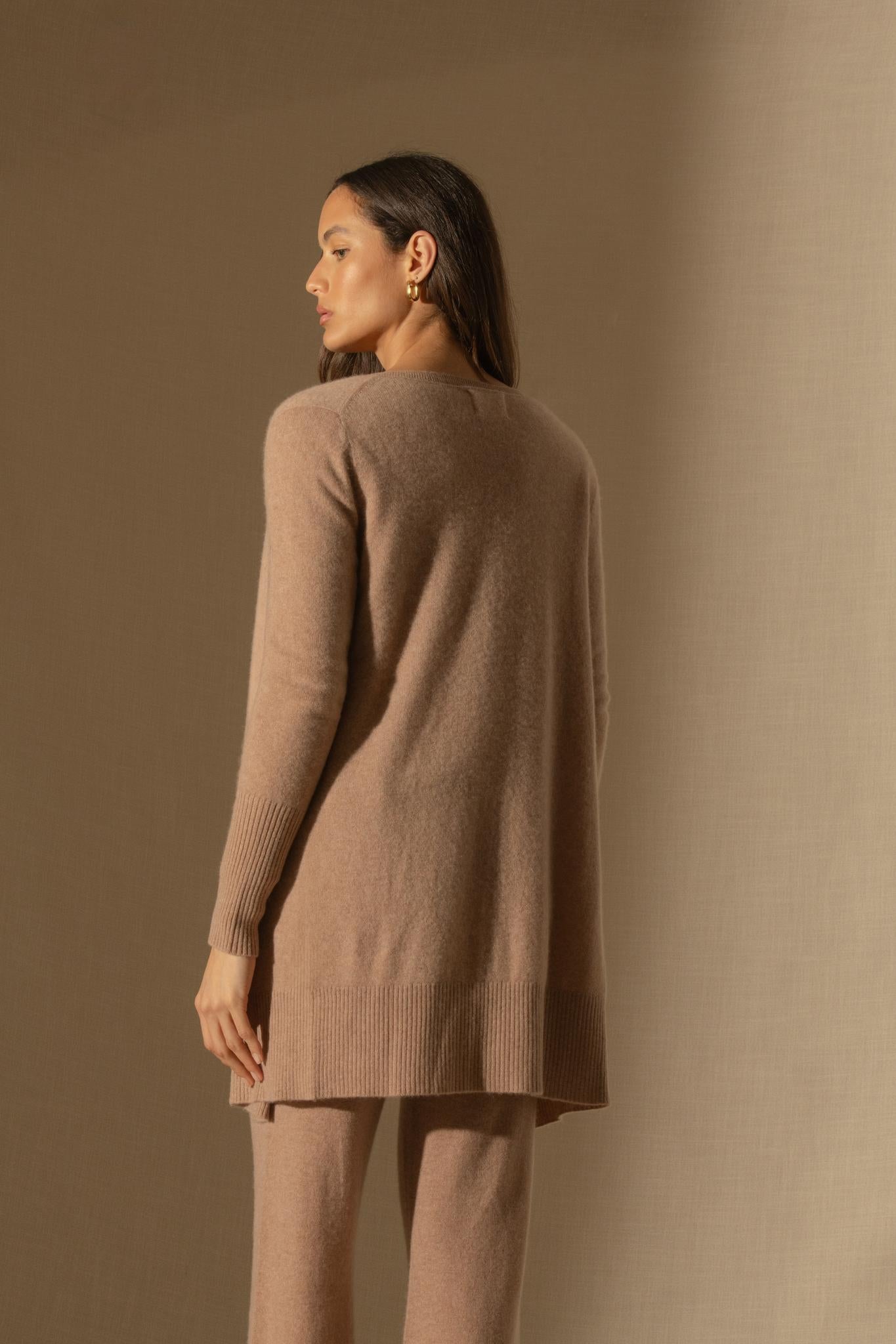 ABIGAIL veste longue camel chiné 100% cachemire
