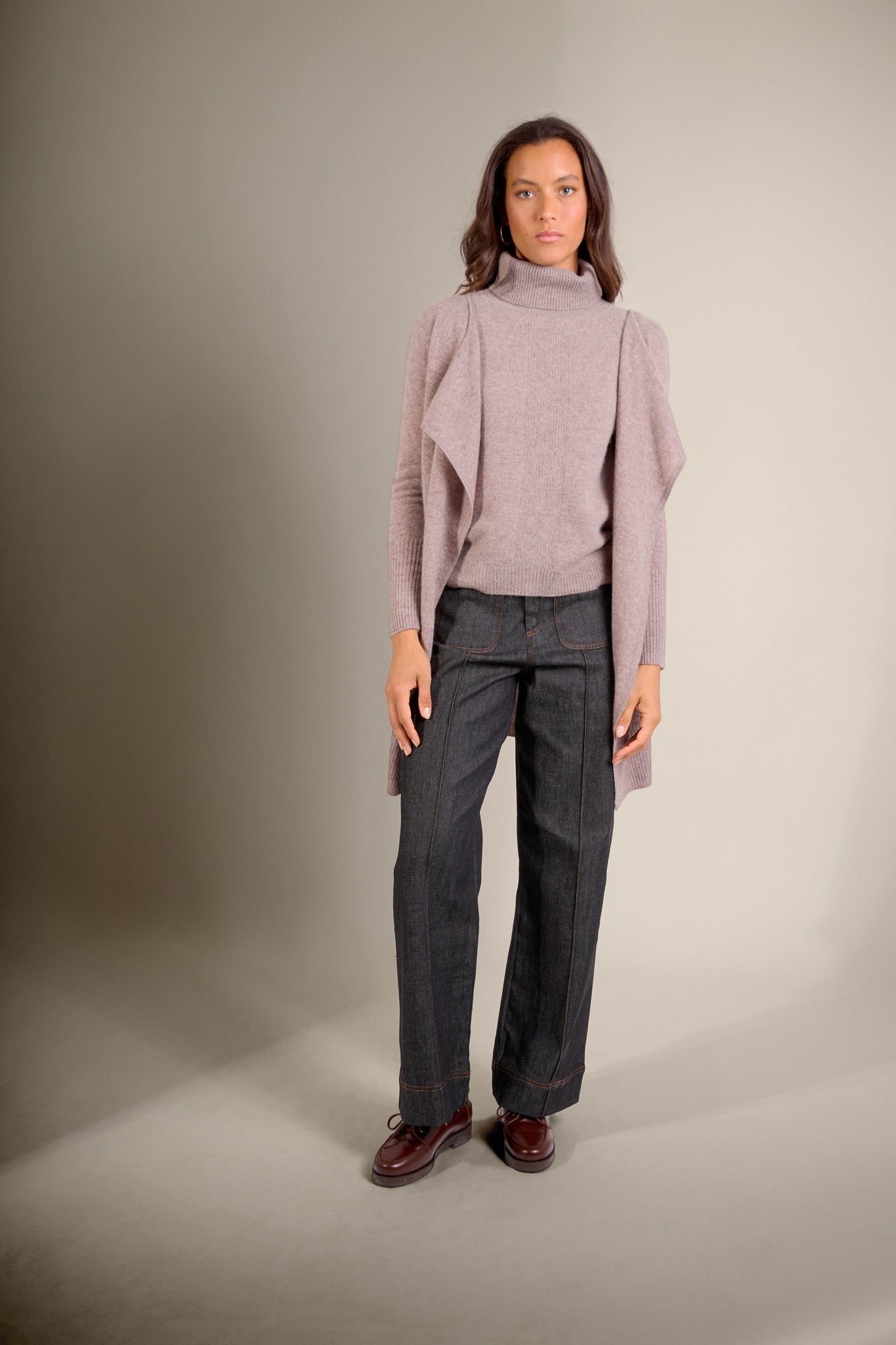 abigail veste longue caribou chiné 100% cachemire