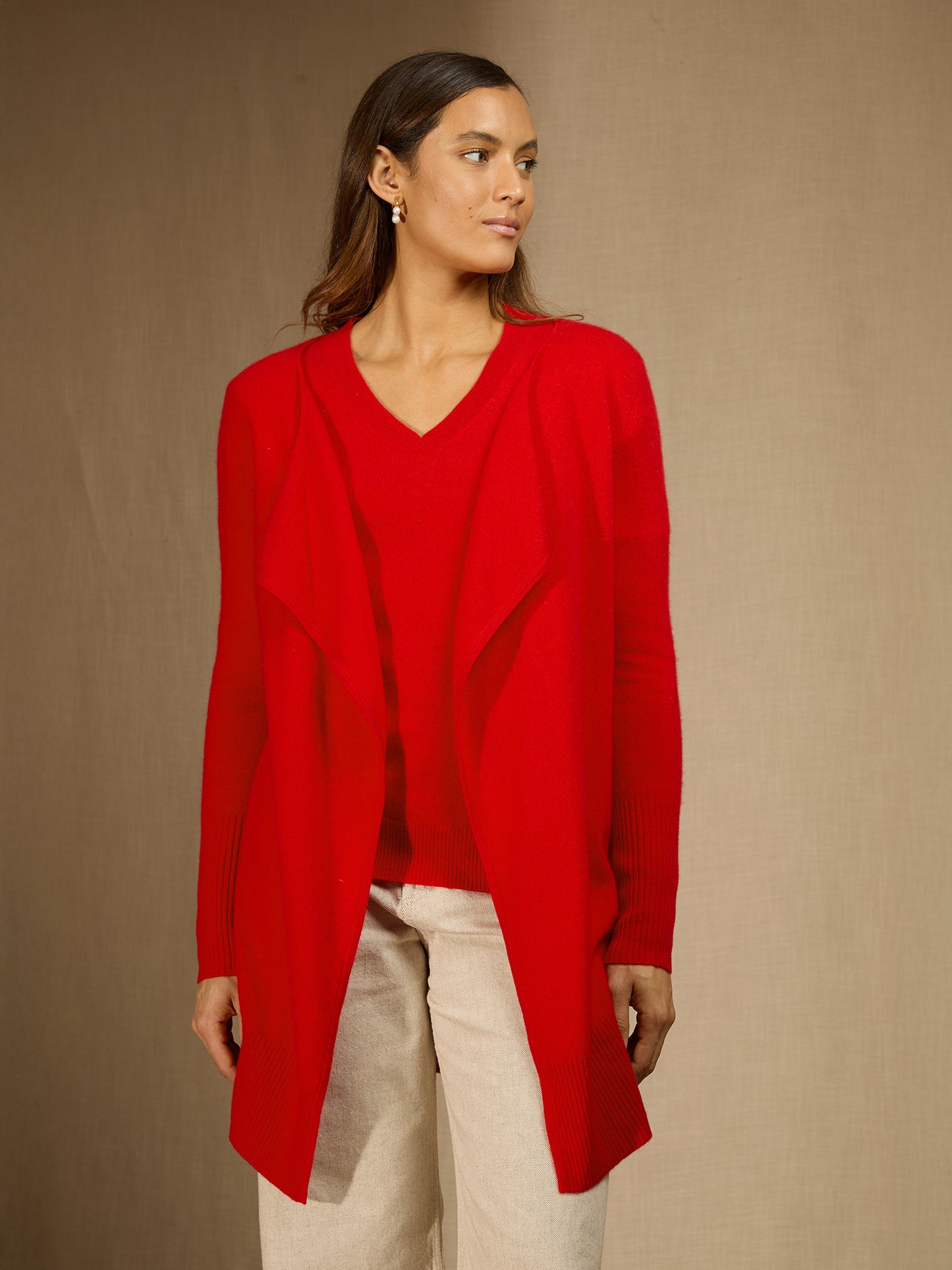 ABIGAIL veste longue carmin 100% cachemire