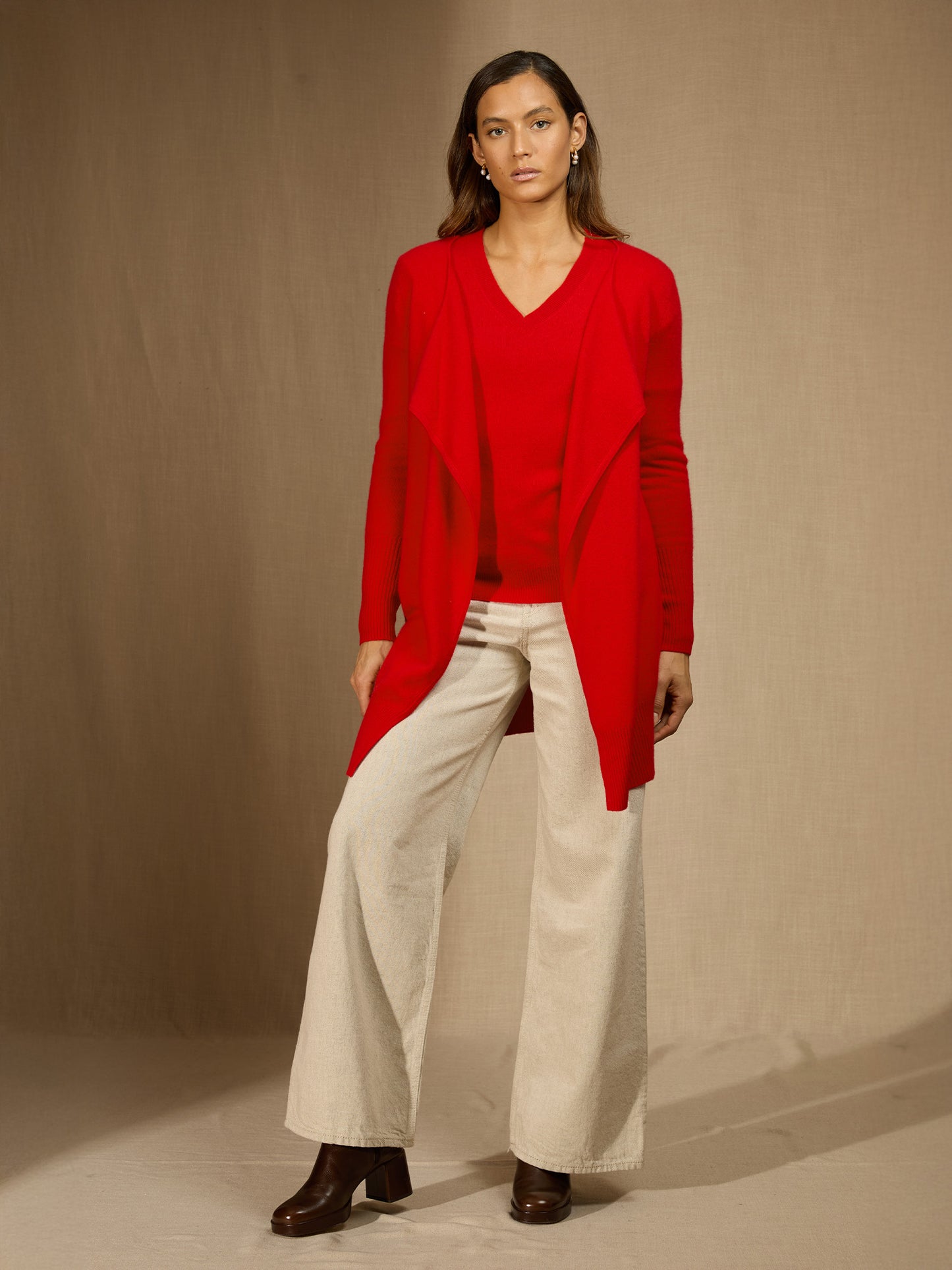 ABIGAIL veste longue carmin 100% cachemire