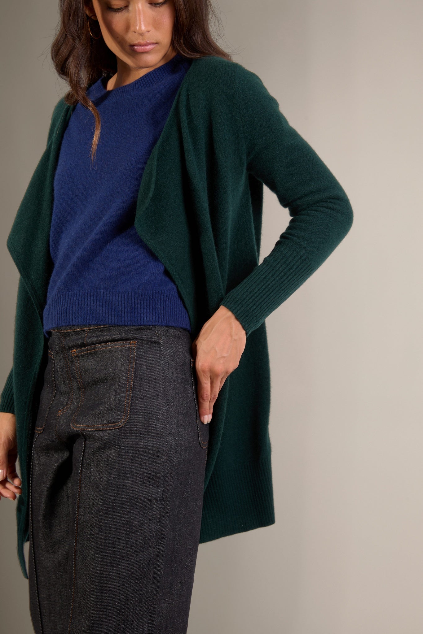 ABIGAIL veste longue cyprès 100% cachemire