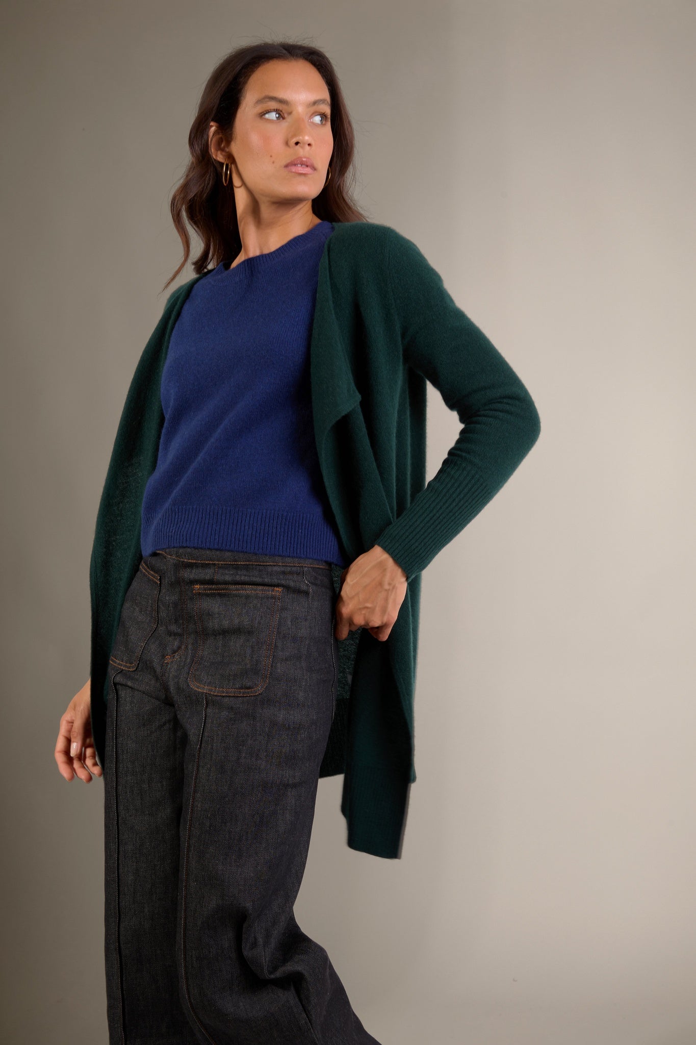 ABIGAIL veste longue cyprès 100% cachemire
