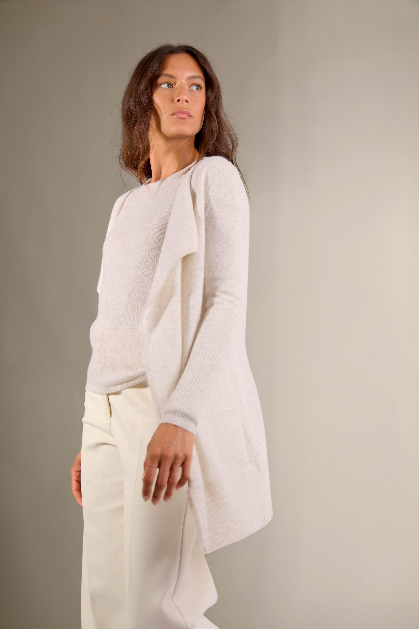 abigail veste longue gris perle chiné 100% cachemire