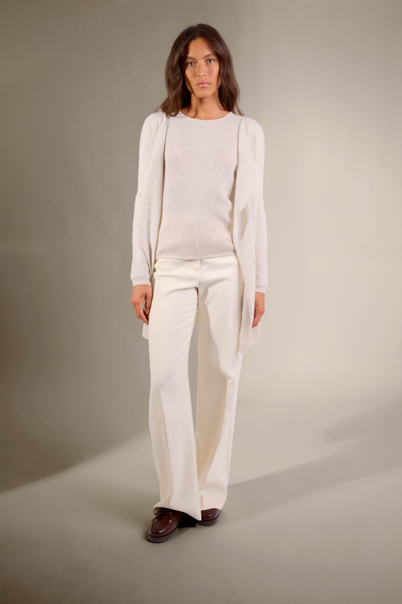 abigail veste longue gris perle chiné 100% cachemire