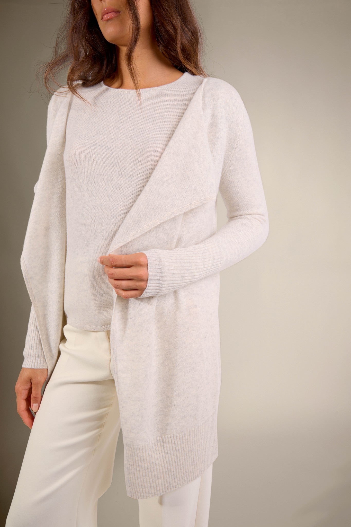 abigail veste longue gris perle chiné 100% cachemire