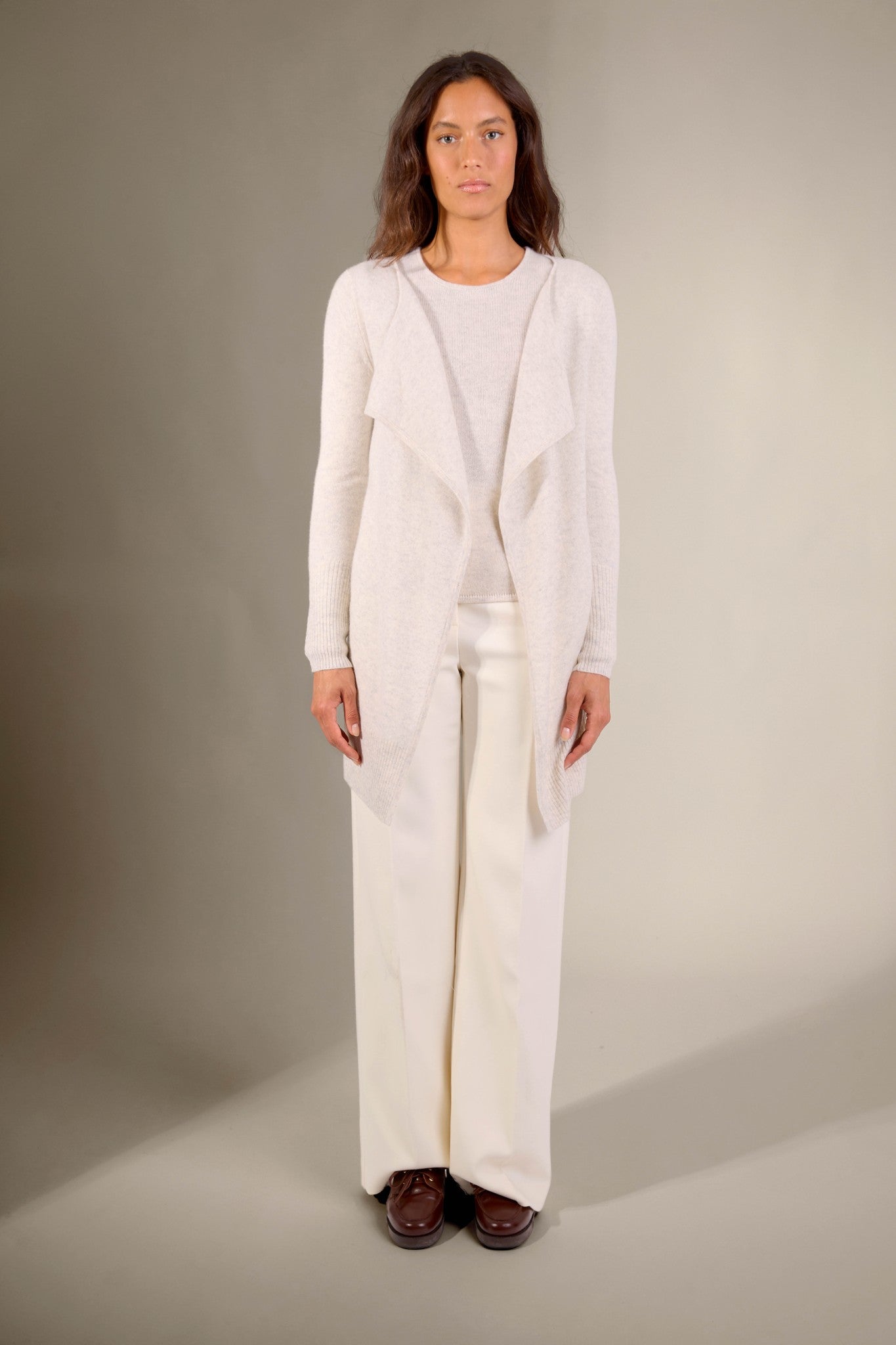 abigail veste longue gris perle chiné 100% cachemire