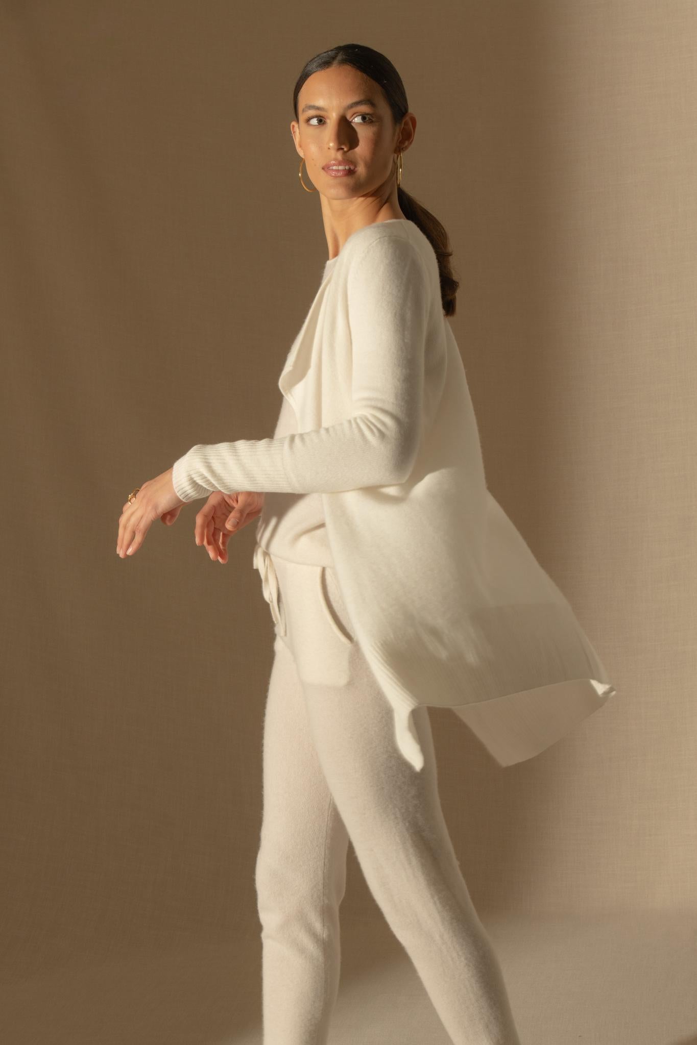 ABIGAIL veste longue ivoire 100% cachemire