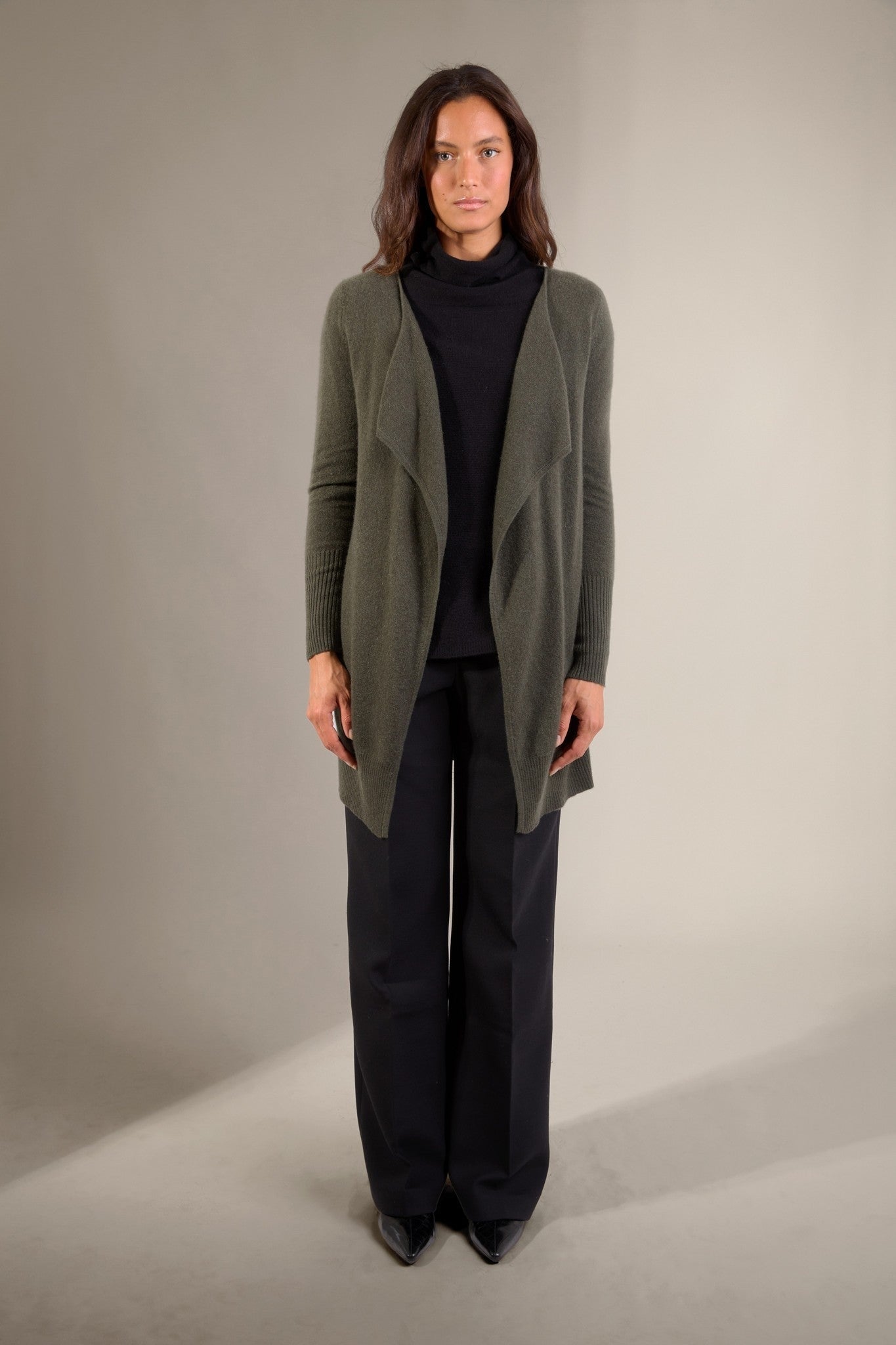 abigail veste longue kaki 100% cachemire