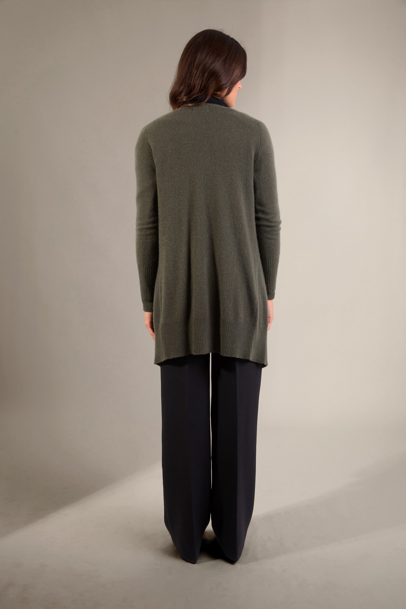 abigail veste longue kaki 100% cachemire