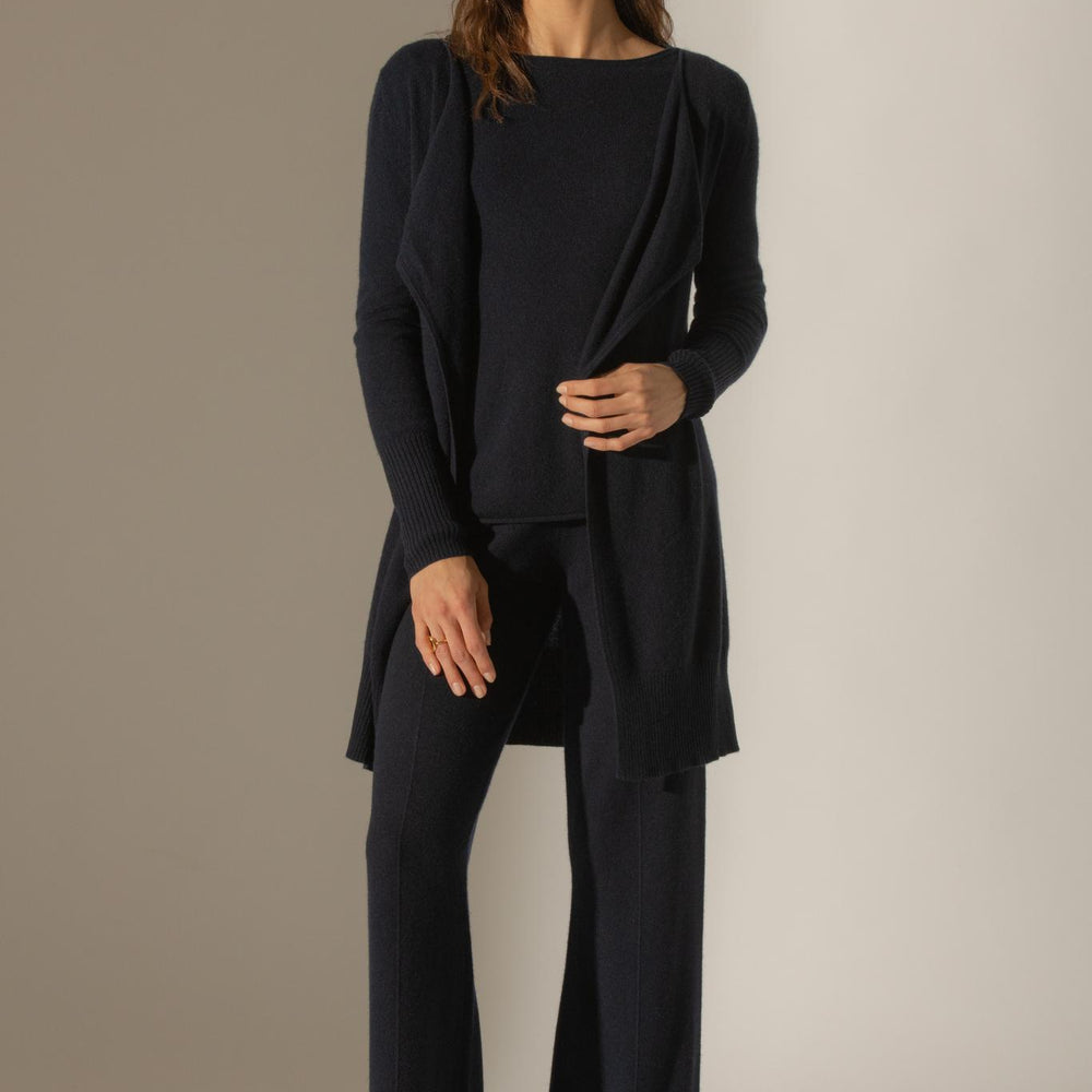 ABIGAIL veste longue navy 100% cachemire