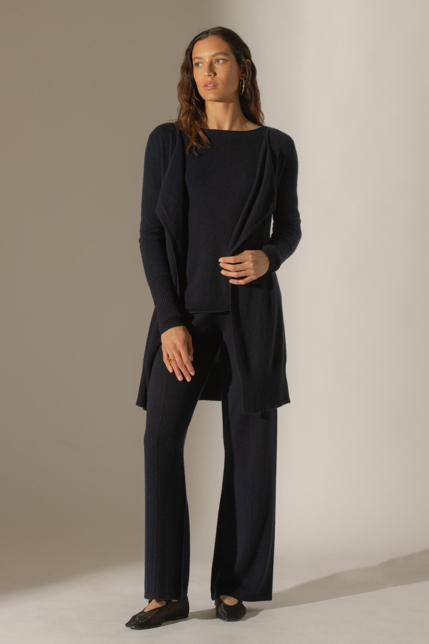 ABIGAIL veste longue navy 100% cachemire