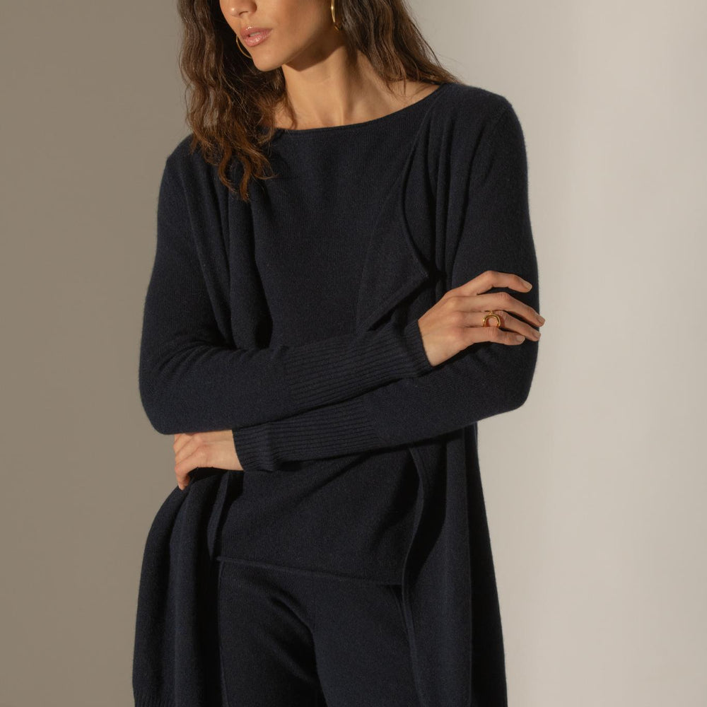ABIGAIL veste longue navy 100% cachemire