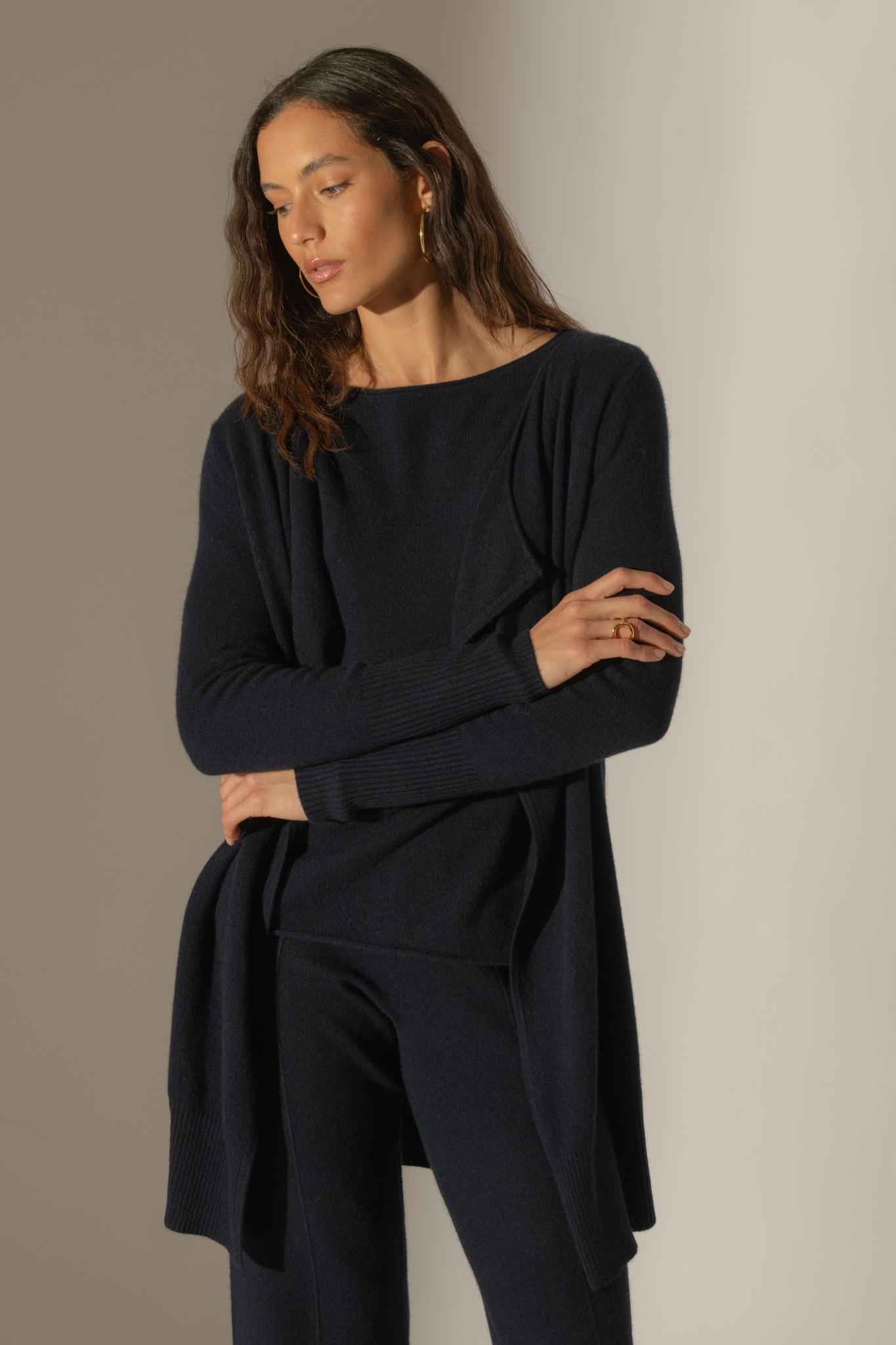 ABIGAIL veste longue navy 100% cachemire