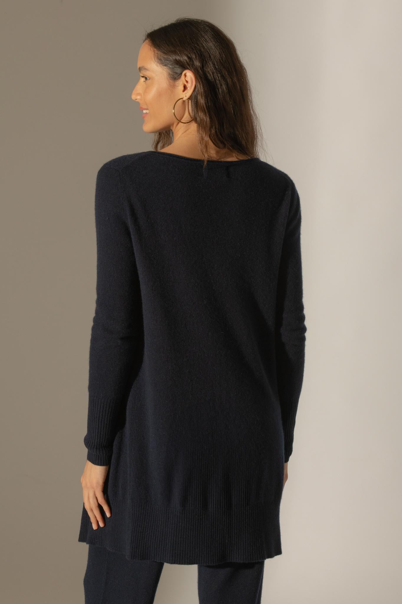 ABIGAIL veste longue navy 100% cachemire