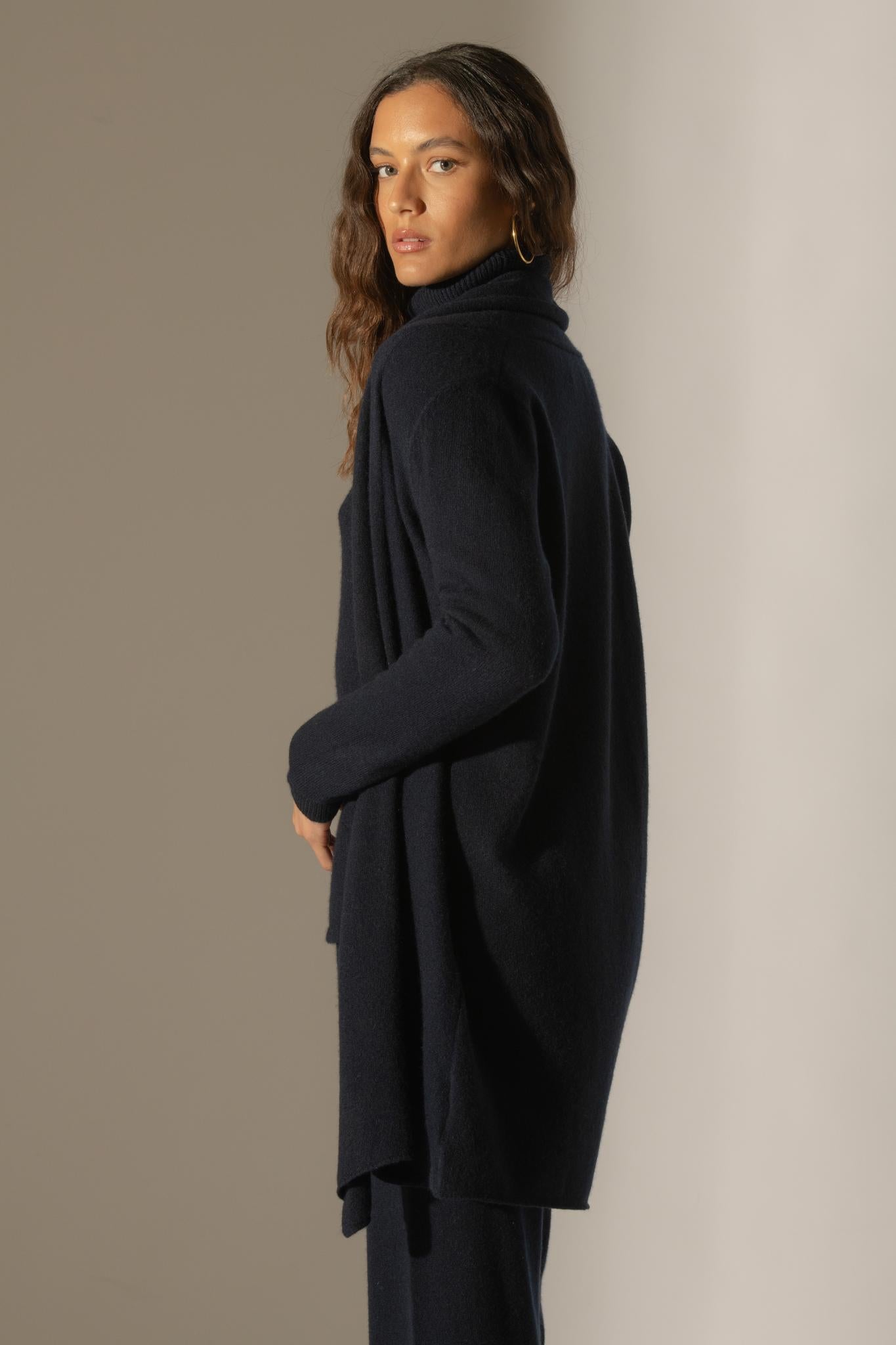 ABIGAIL veste longue navy 100% cachemire