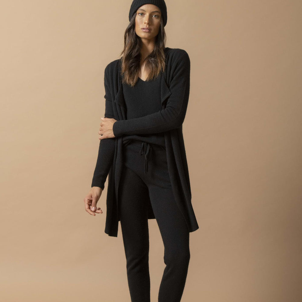 ABIGAIL veste longue noir 100% cachemire