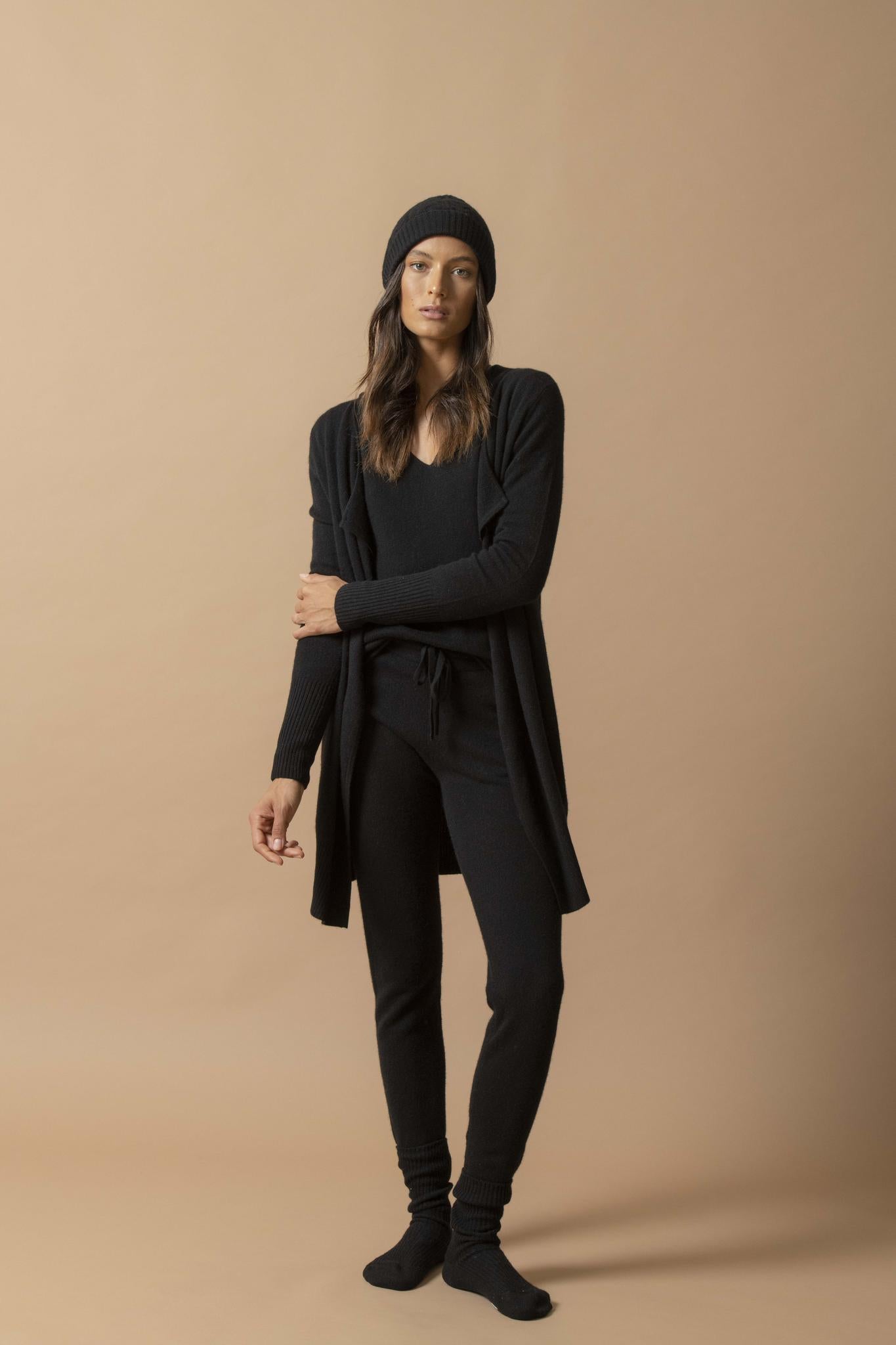 ABIGAIL veste longue noir 100% cachemire
