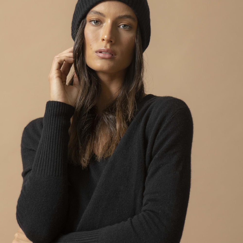 ABIGAIL veste longue noir 100% cachemire