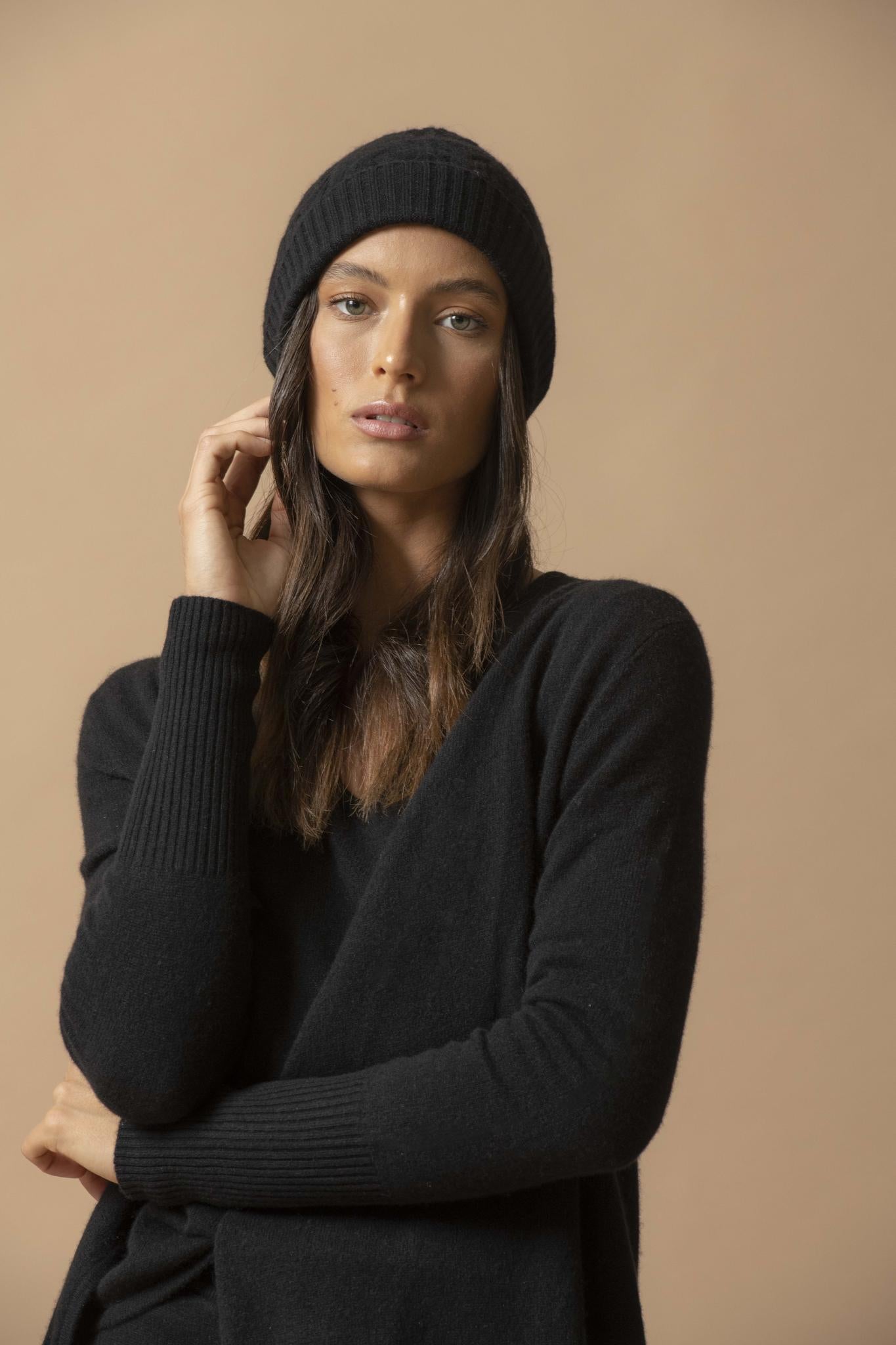 ABIGAIL veste longue noir 100% cachemire