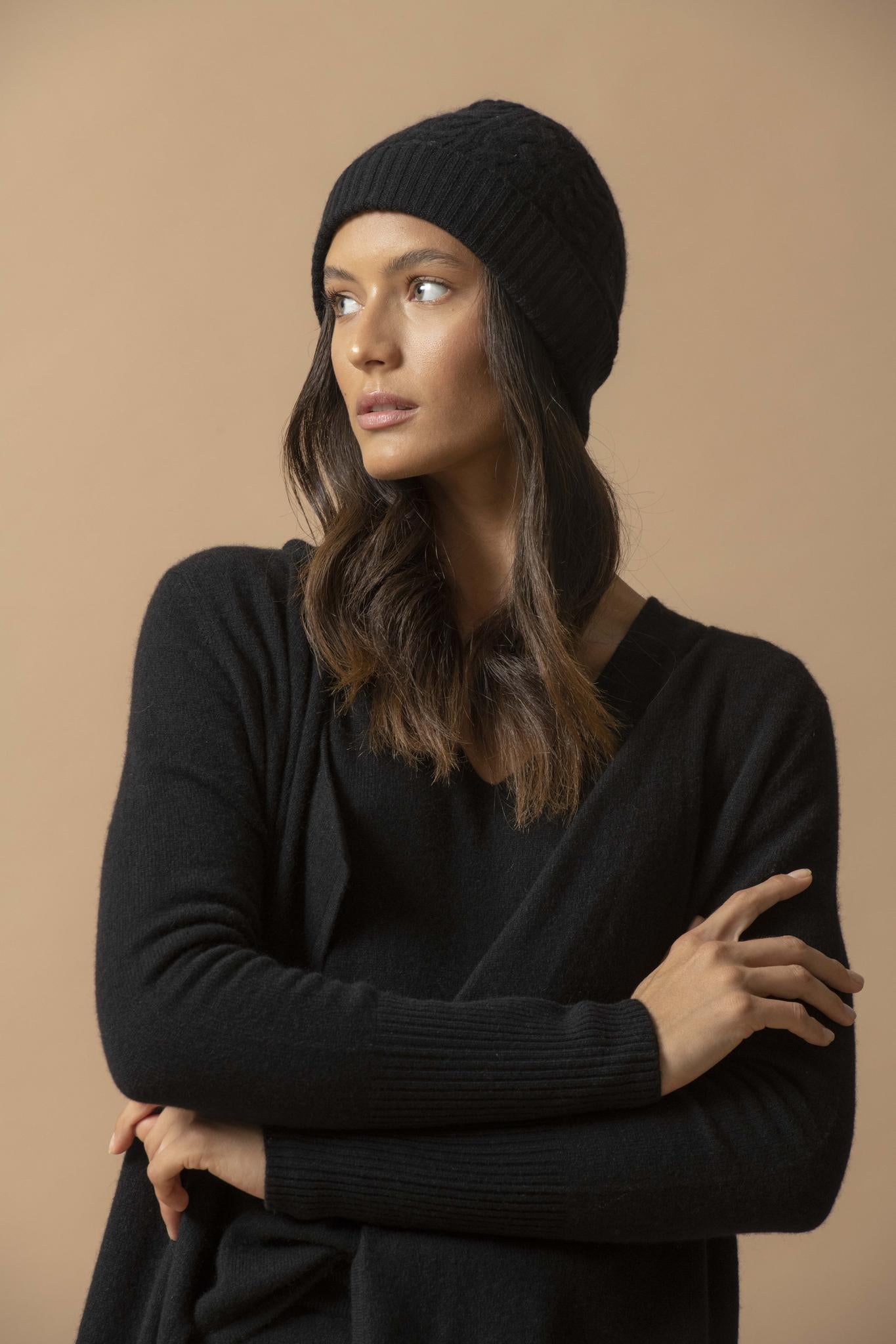 ABIGAIL veste longue noir 100% cachemire