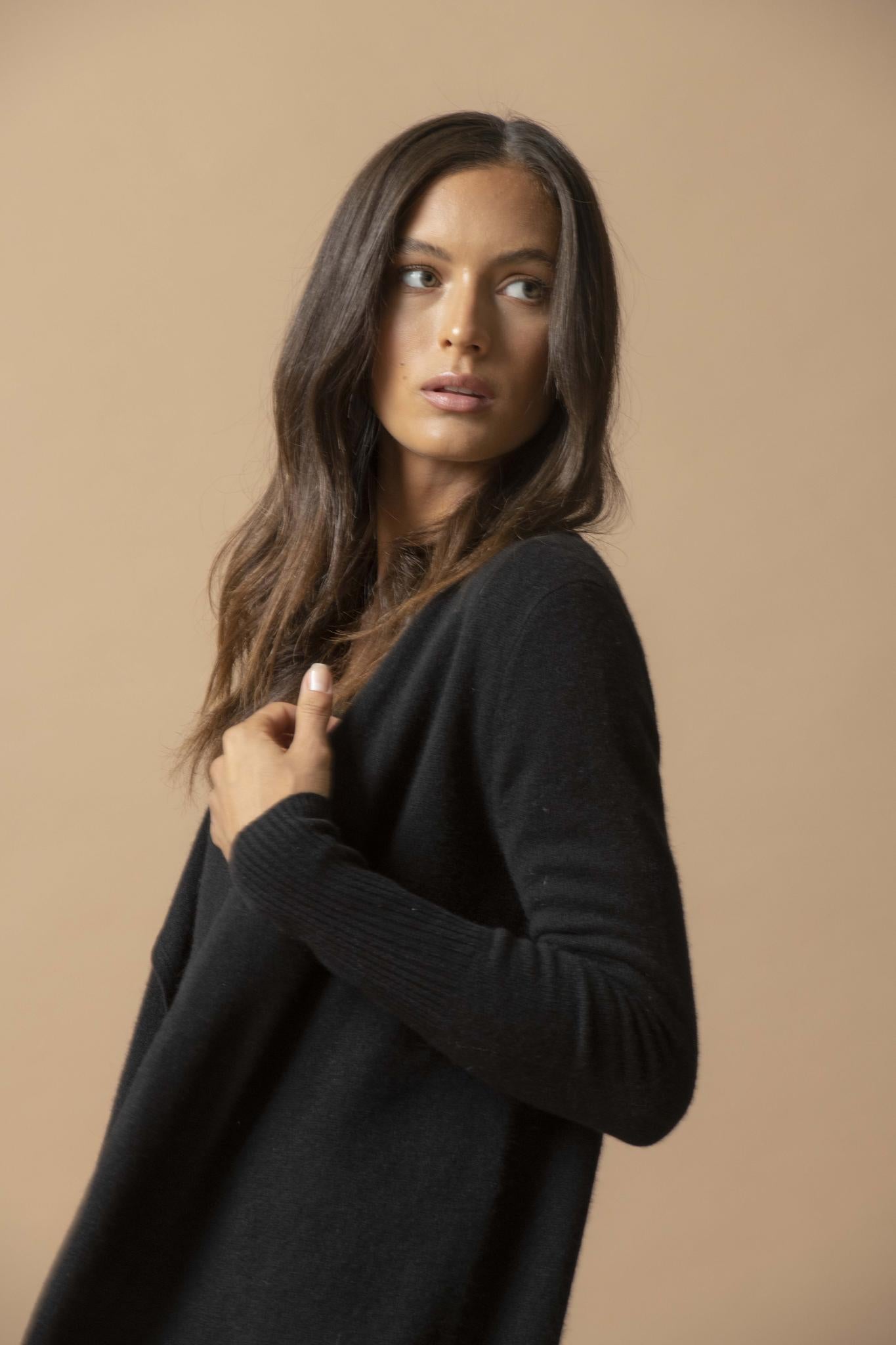 ABIGAIL veste longue noir 100% cachemire