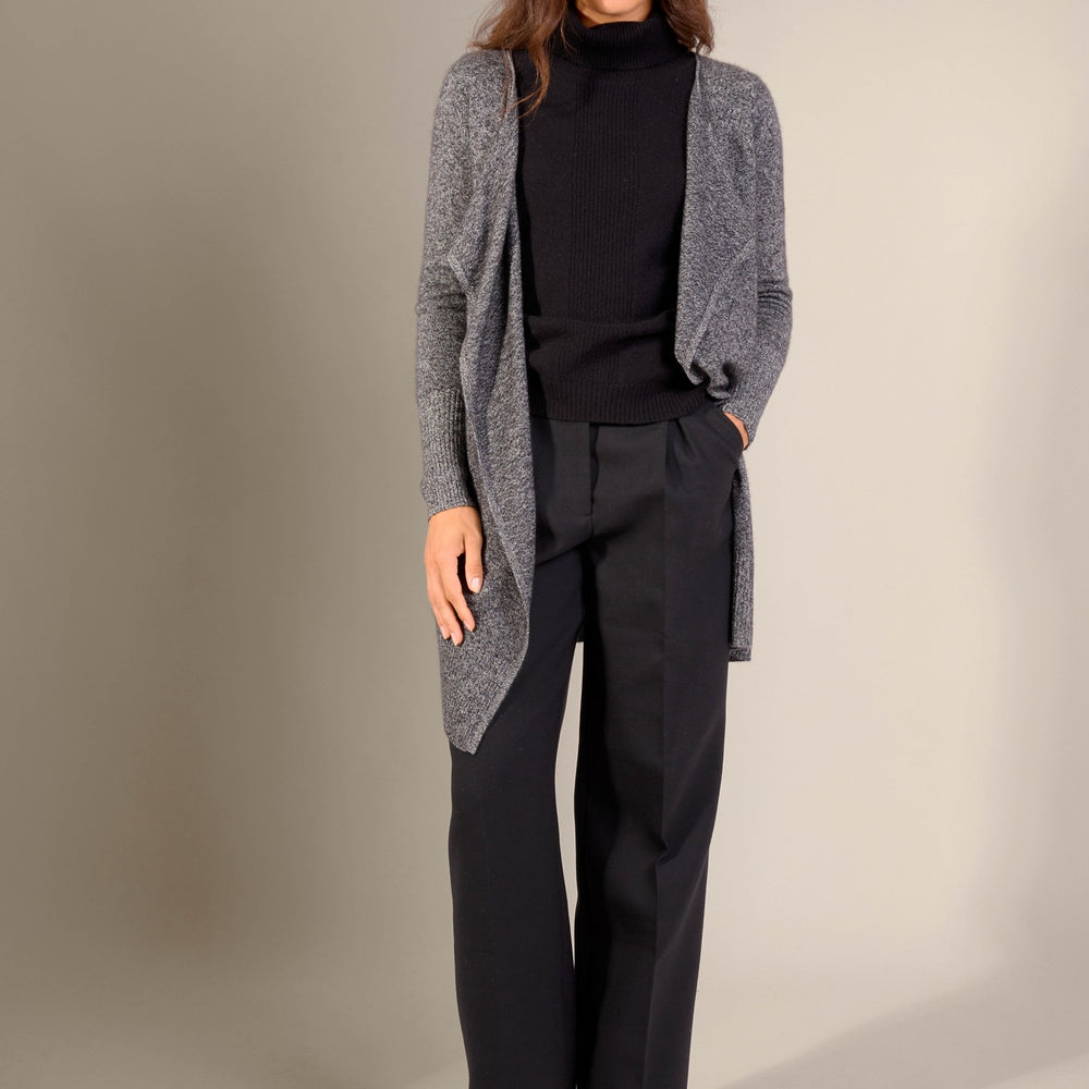 abigail veste longue noir/blanc 100% cachemire