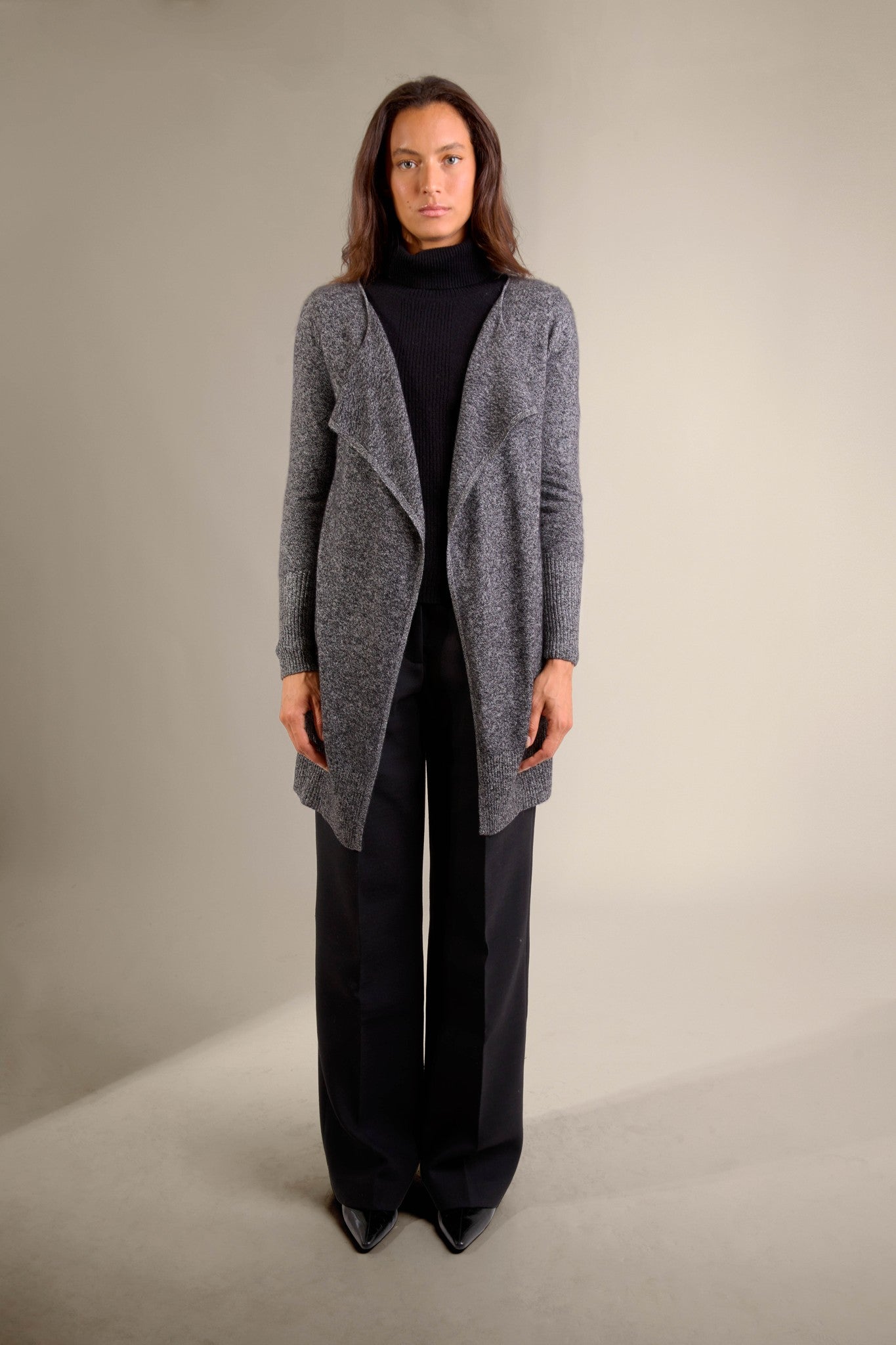 abigail veste longue noir/blanc 100% cachemire