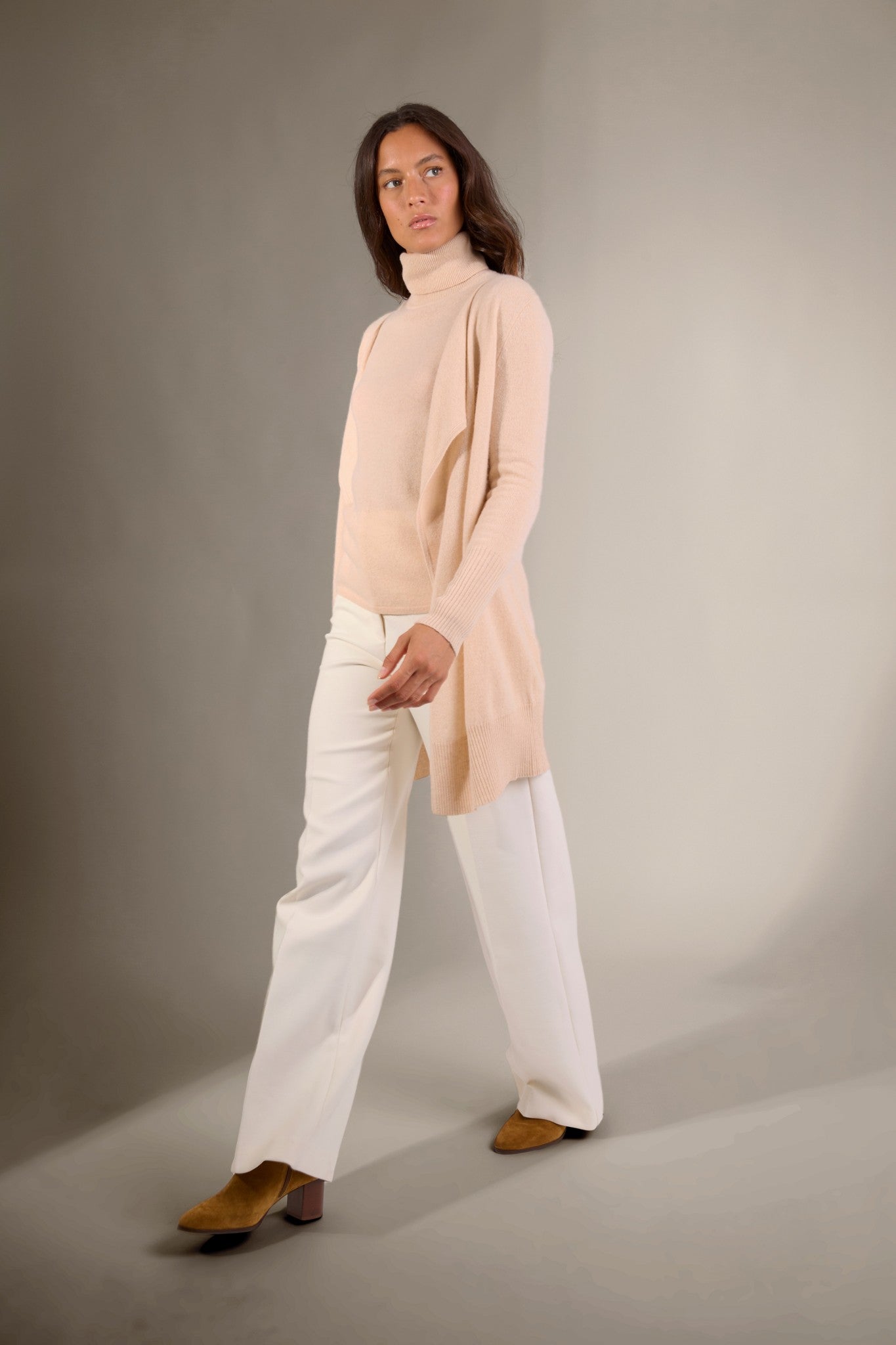 abigail veste longue sable 100% cachemire