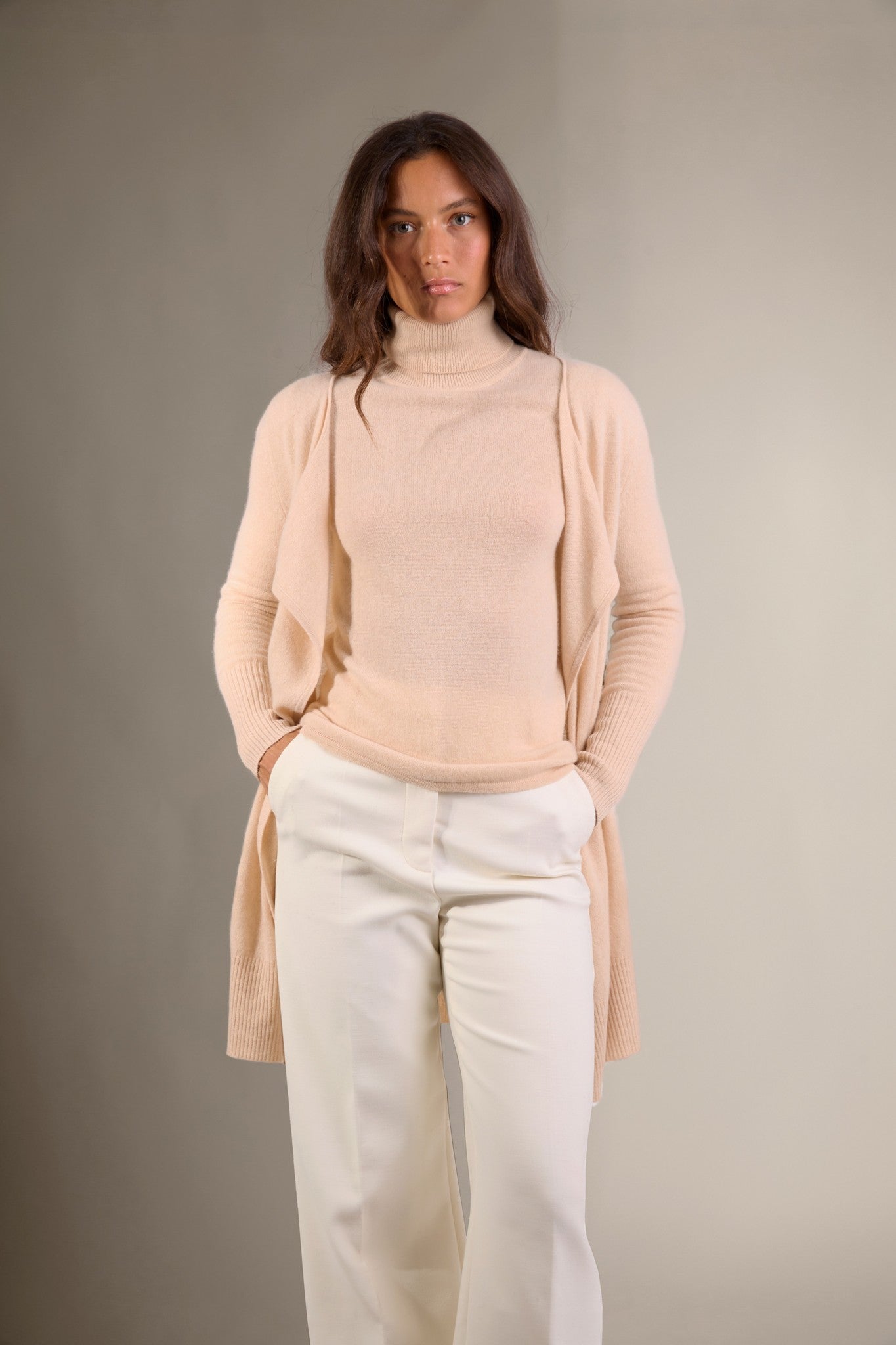 abigail veste longue sable 100% cachemire