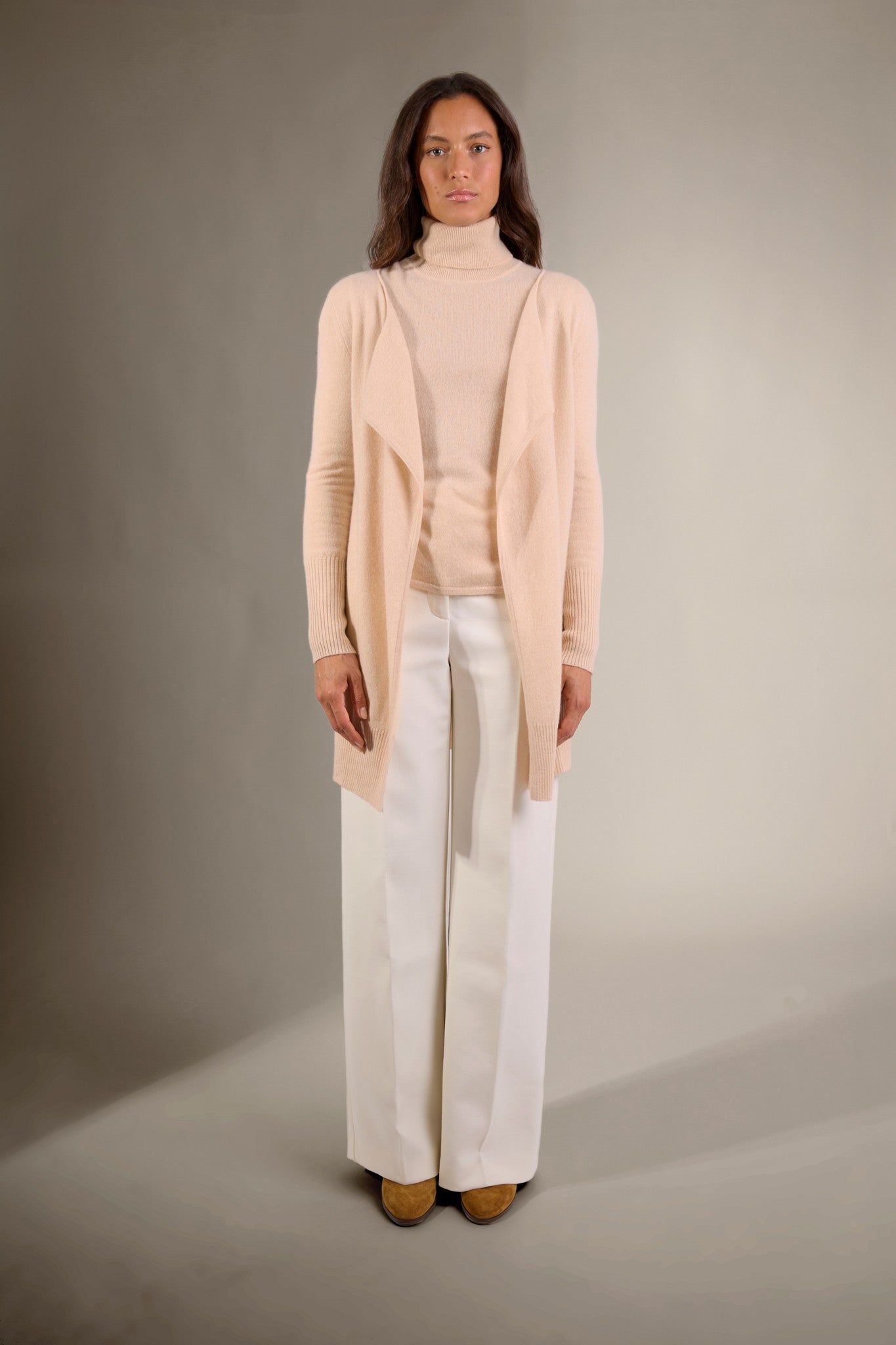 abigail veste longue sable 100% cachemire