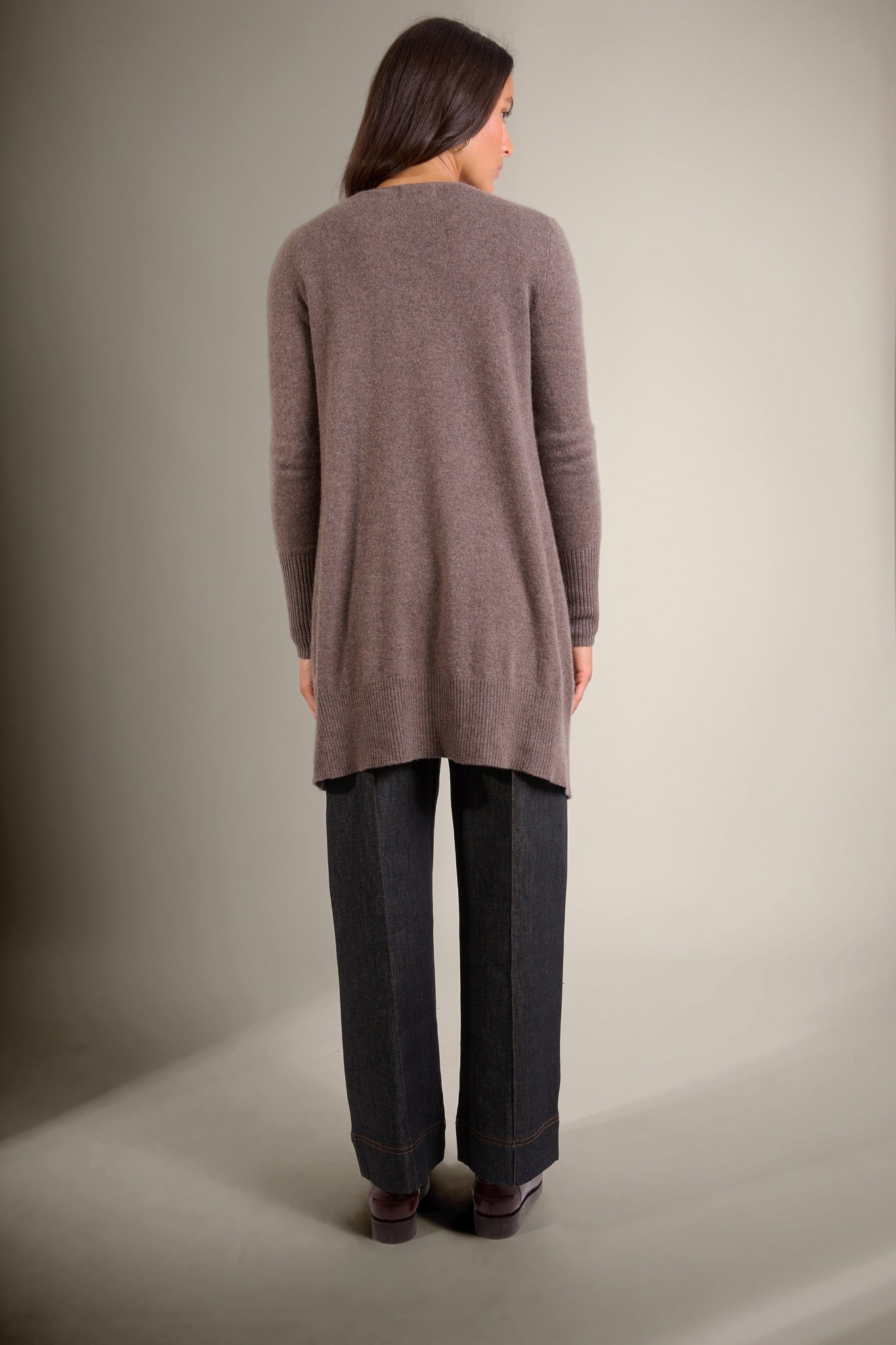 ABIGAIL veste longue taupe chiné 100% cachemire