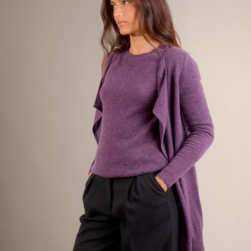 abigail veste longue violet chiné 100% cachemire