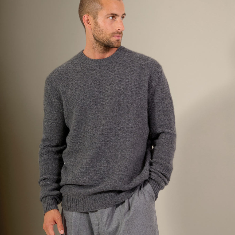 aidan pull col rond 4 fils anthracite chiné 100% cachemire