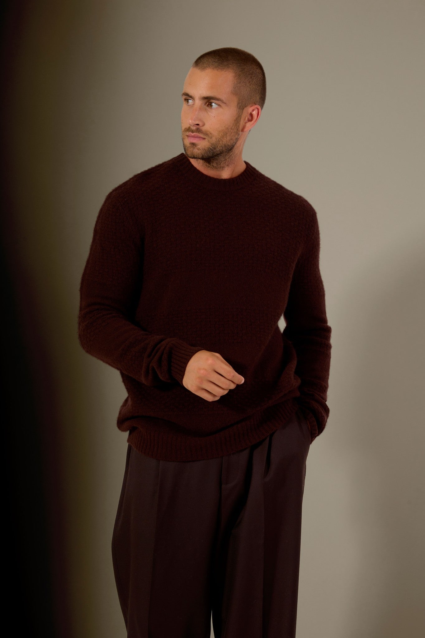 aidan pull col rond 4 fils choco 100% cachemire