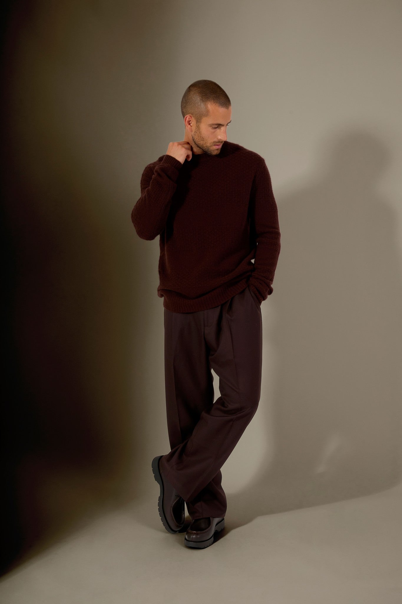 aidan pull col rond 4 fils choco 100% cachemire