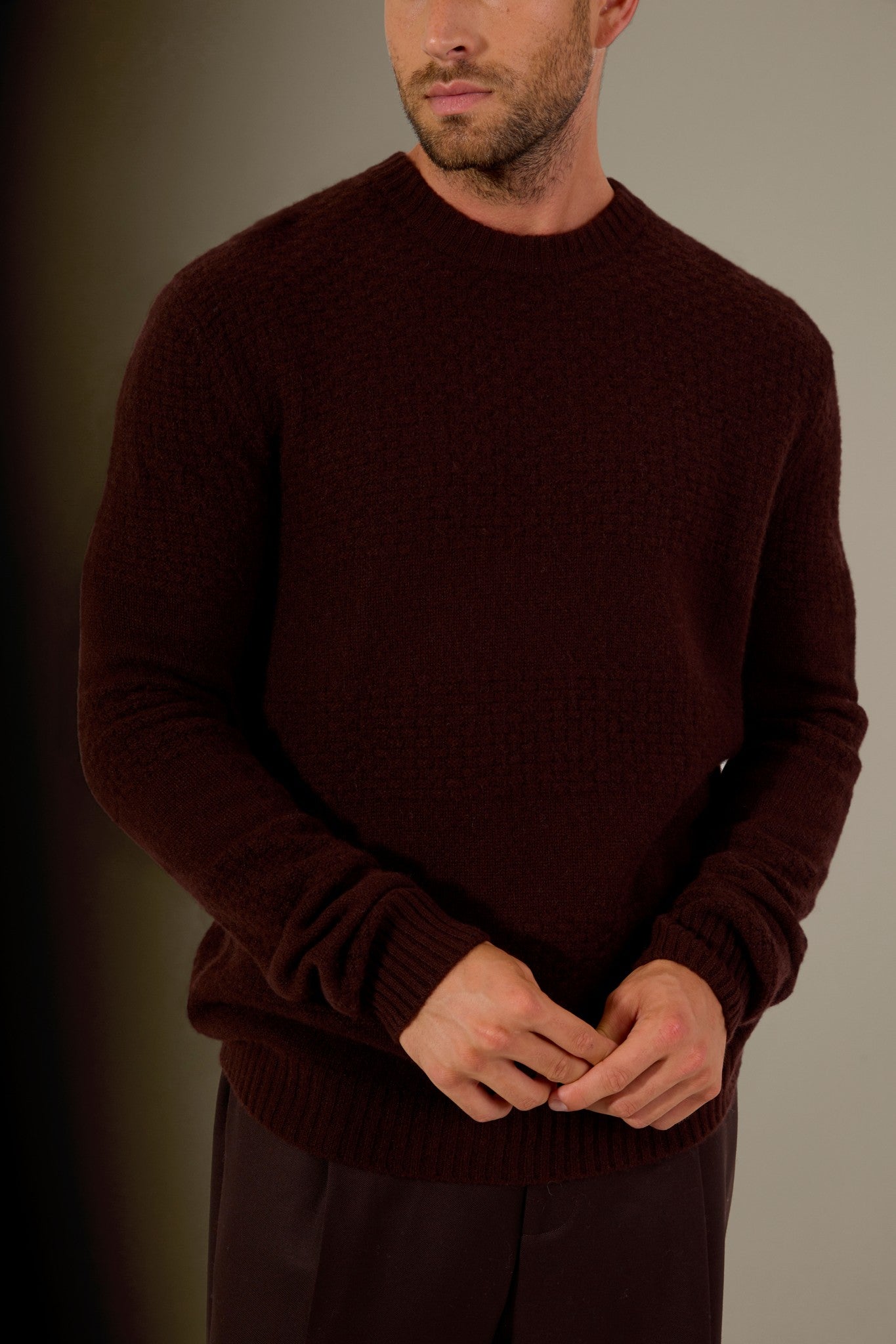 aidan pull col rond 4 fils choco 100% cachemire