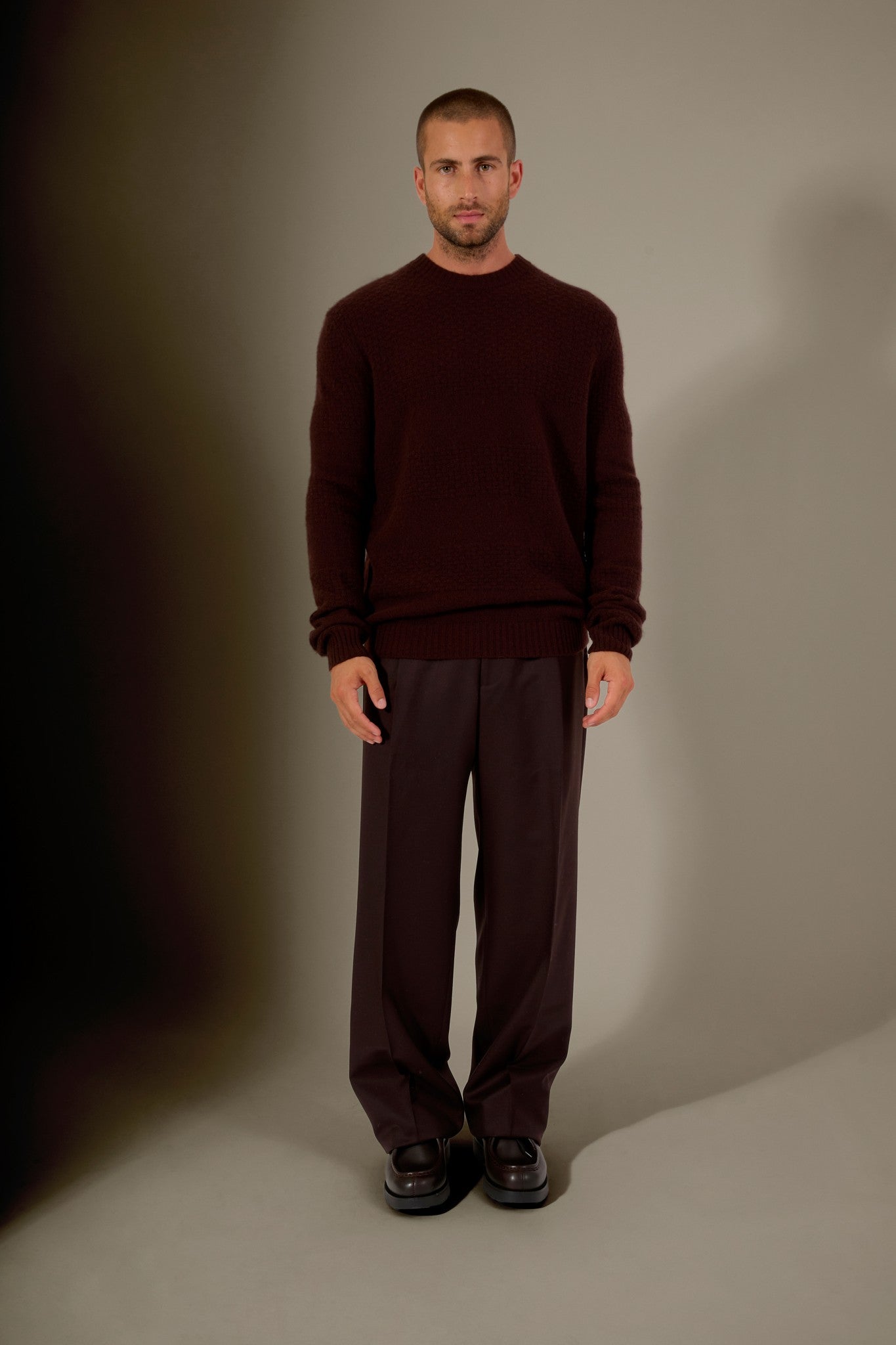 aidan pull col rond 4 fils choco 100% cachemire