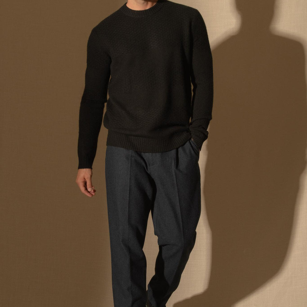 AIDAN pull col rond 4 fils noir 100% cachemire