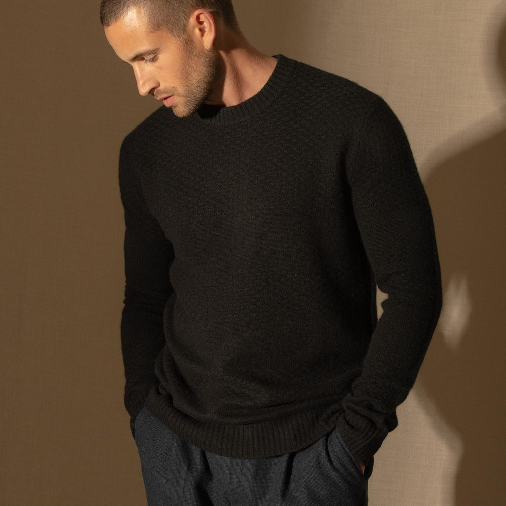 AIDAN pull col rond 4 fils noir 100% cachemire