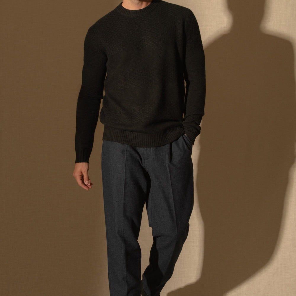 aidan pull col rond 4 fils noir 100% cachemire