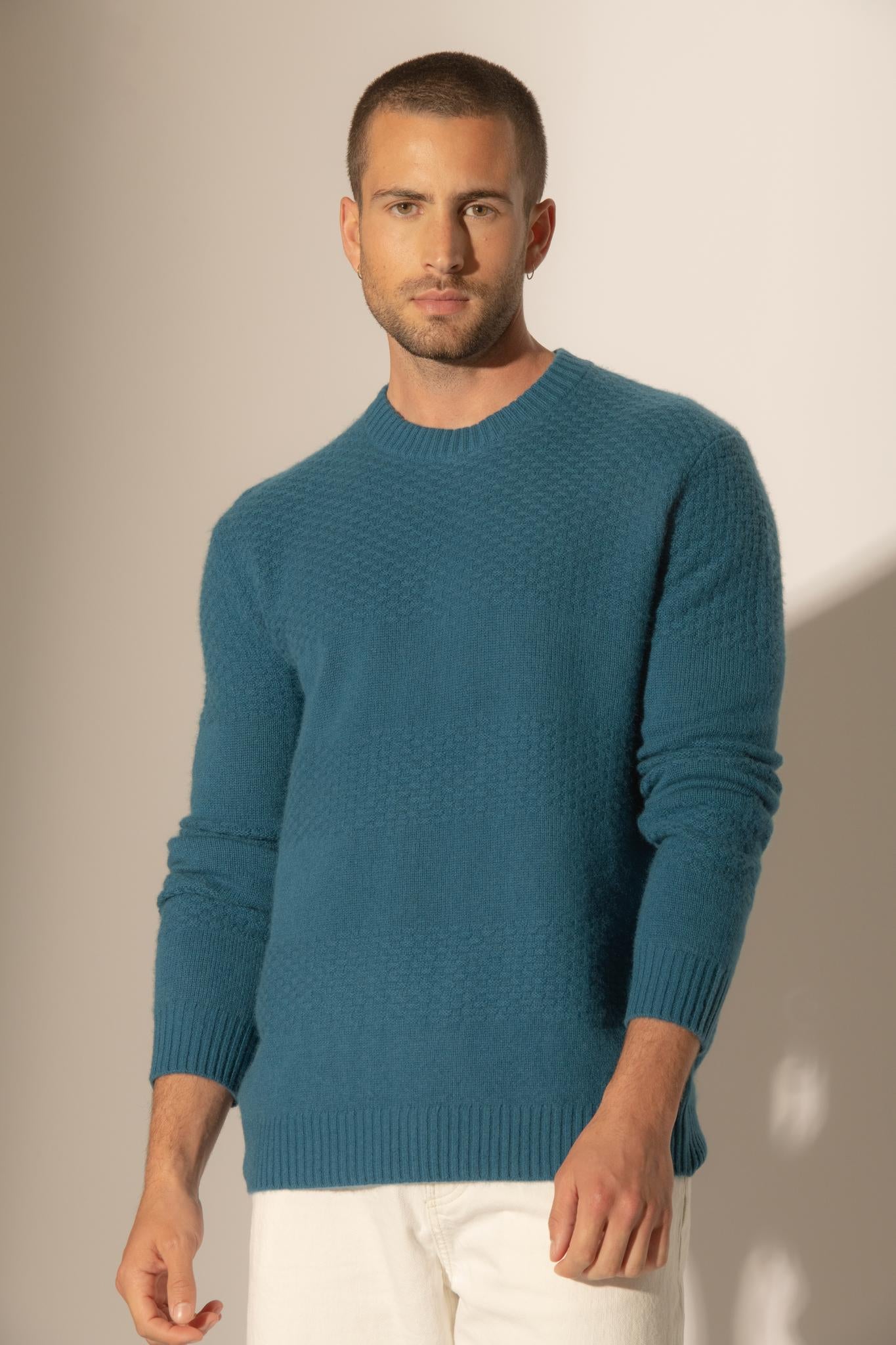 AIDAN pull col rond 4 fils paon 100% cachemire