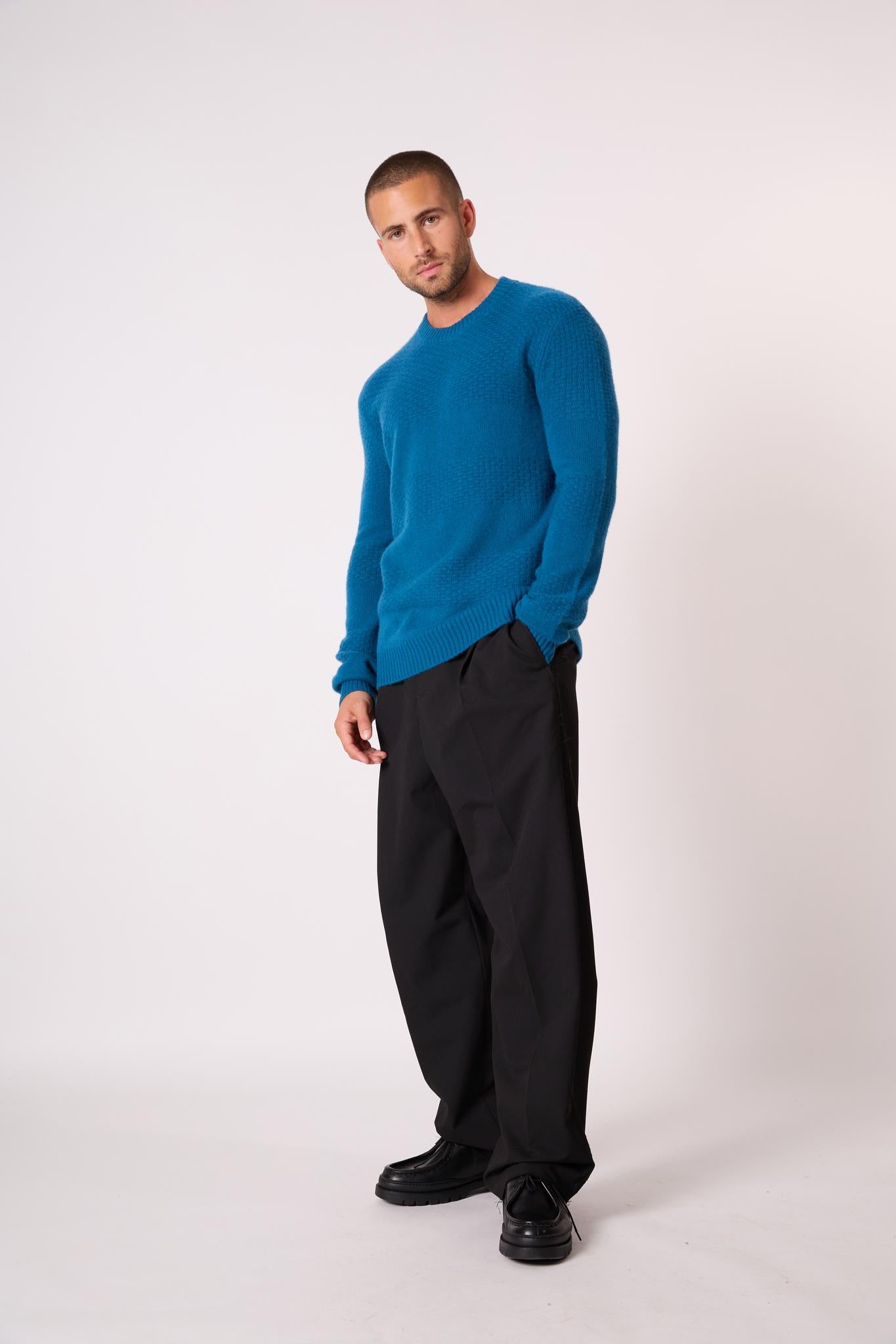 AIDAN pull col rond 4 fils paon 100% cachemire