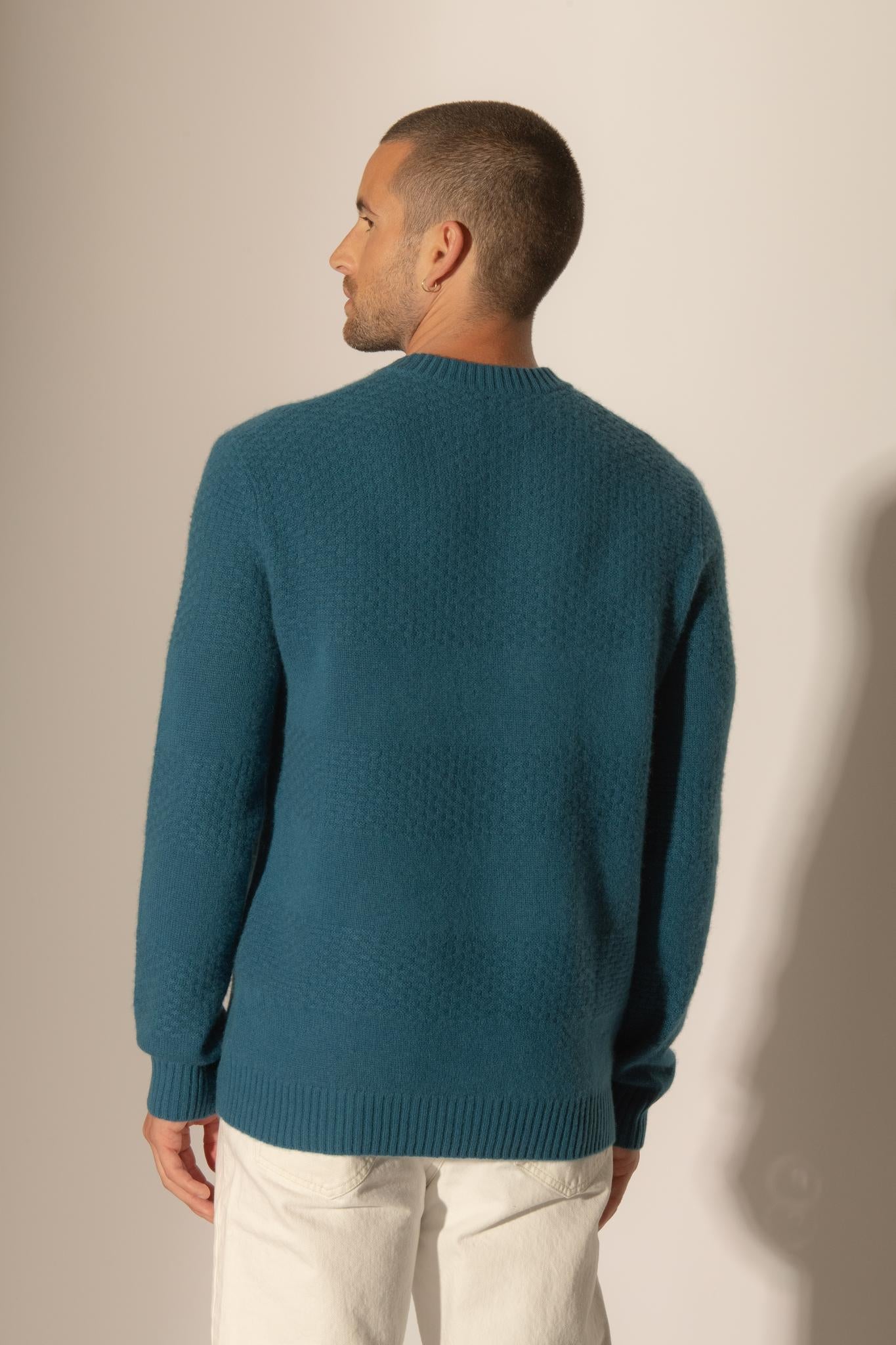 AIDAN pull col rond 4 fils paon 100% cachemire
