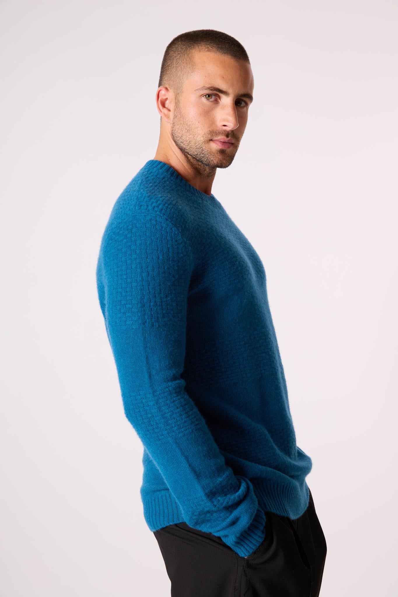 AIDAN pull col rond 4 fils paon 100% cachemire
