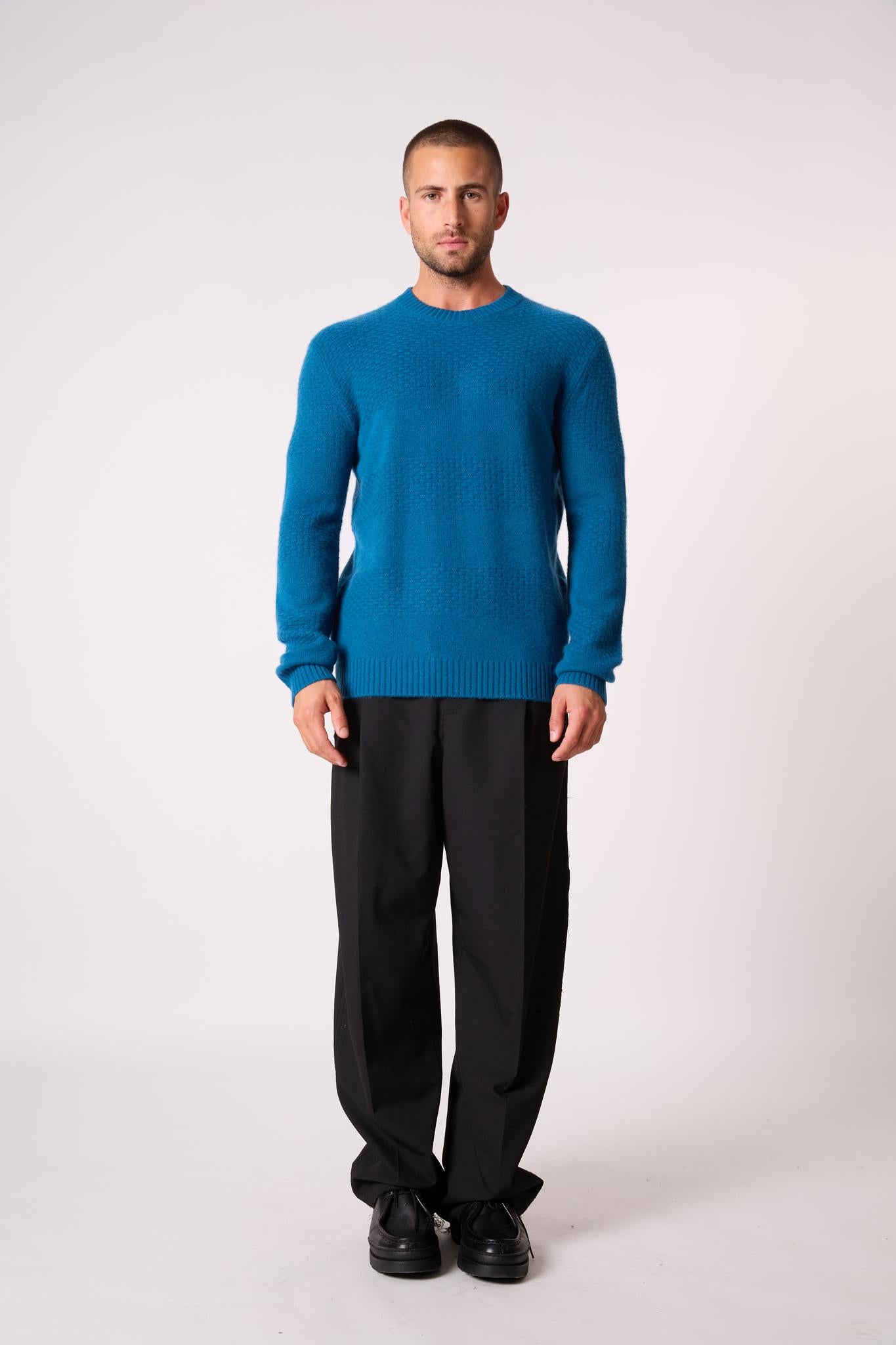 AIDAN pull col rond 4 fils paon 100% cachemire