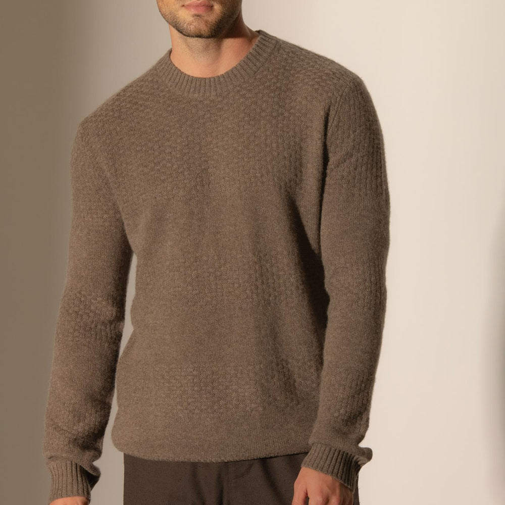 AIDAN pull col rond 4 fils taupe chiné 100% cachemire