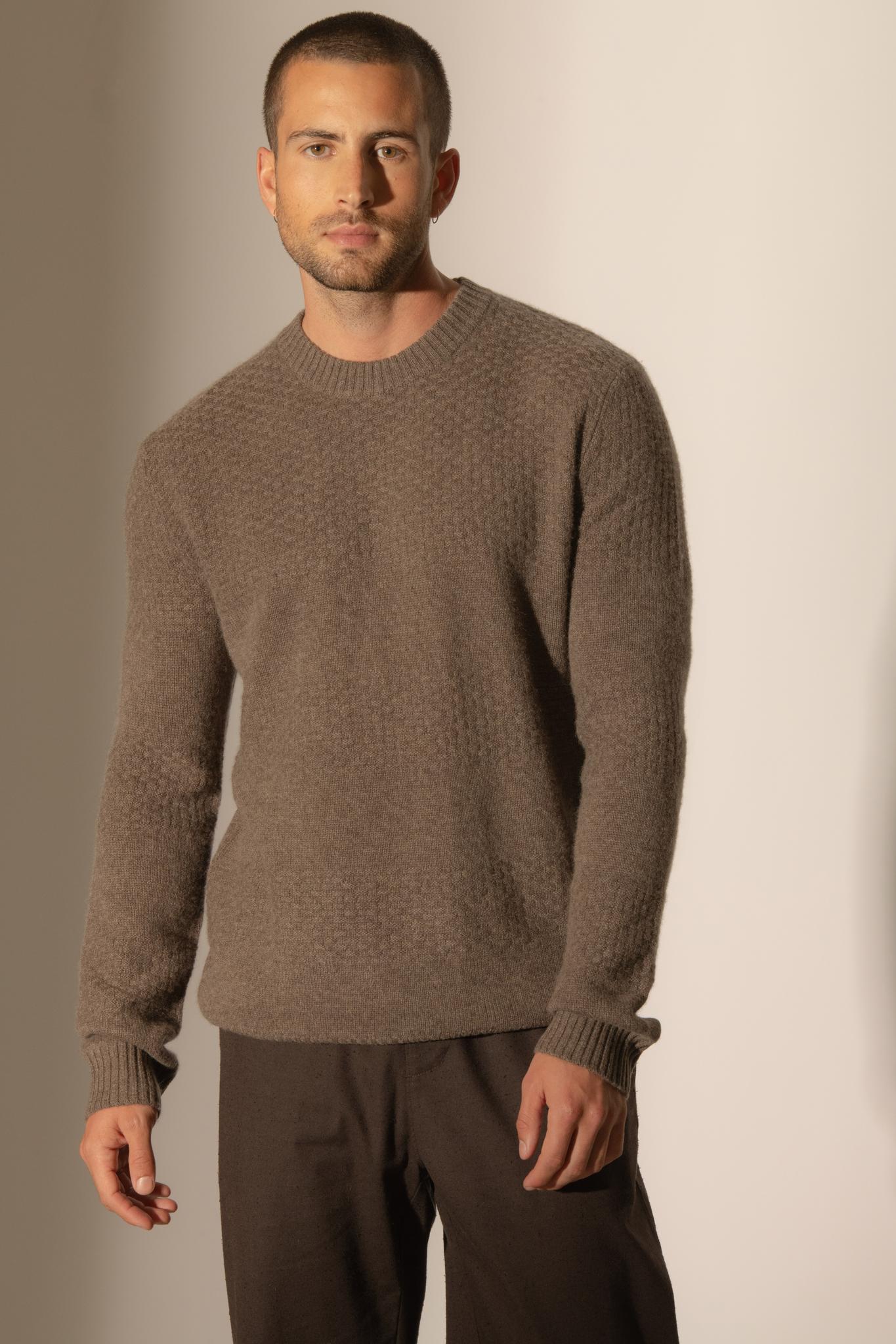 AIDAN pull col rond 4 fils taupe chiné 100% cachemire